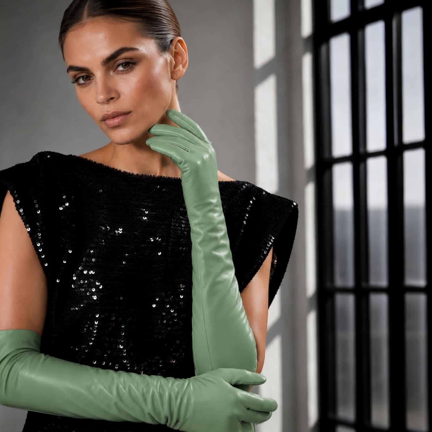 Milana Opera-Length Leather Gloves - Celadon Mint | HIGH HEEL