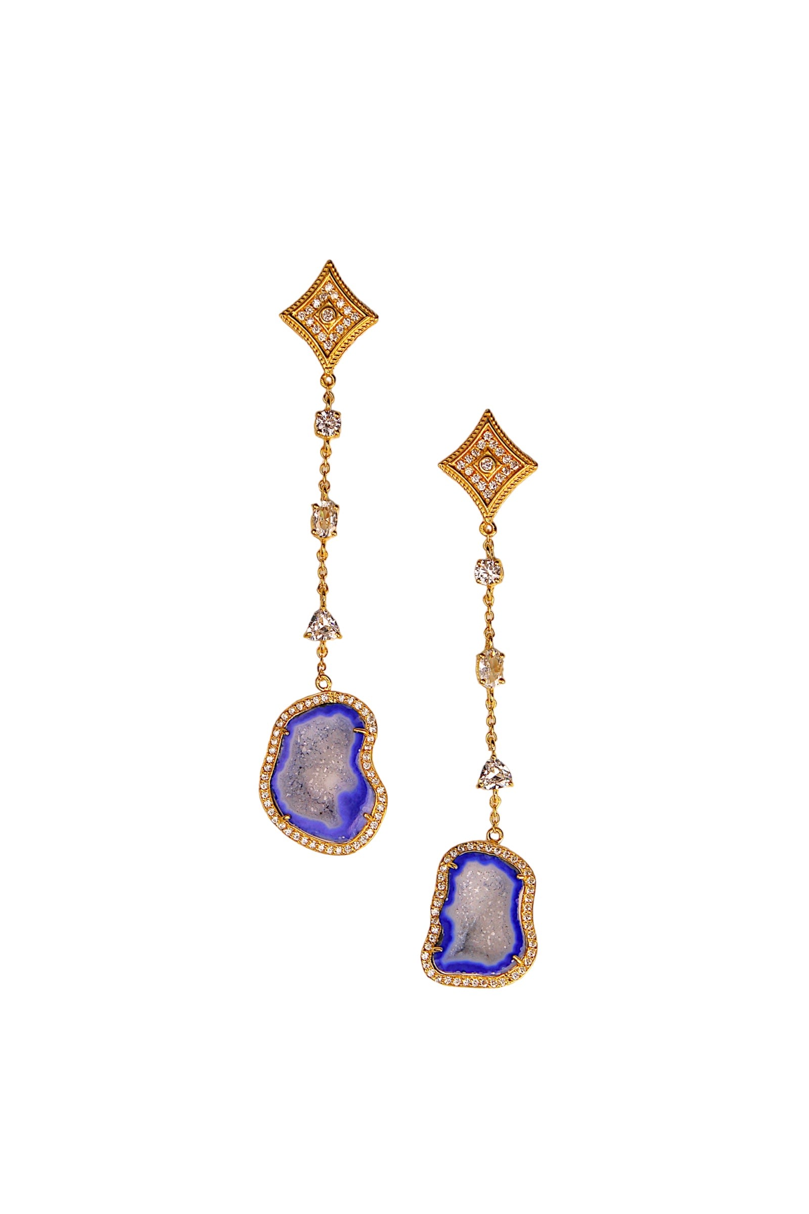 Women’s Dark And Light Blue Geode & Crystal Gold Statement Drop Earrings Amina Johan