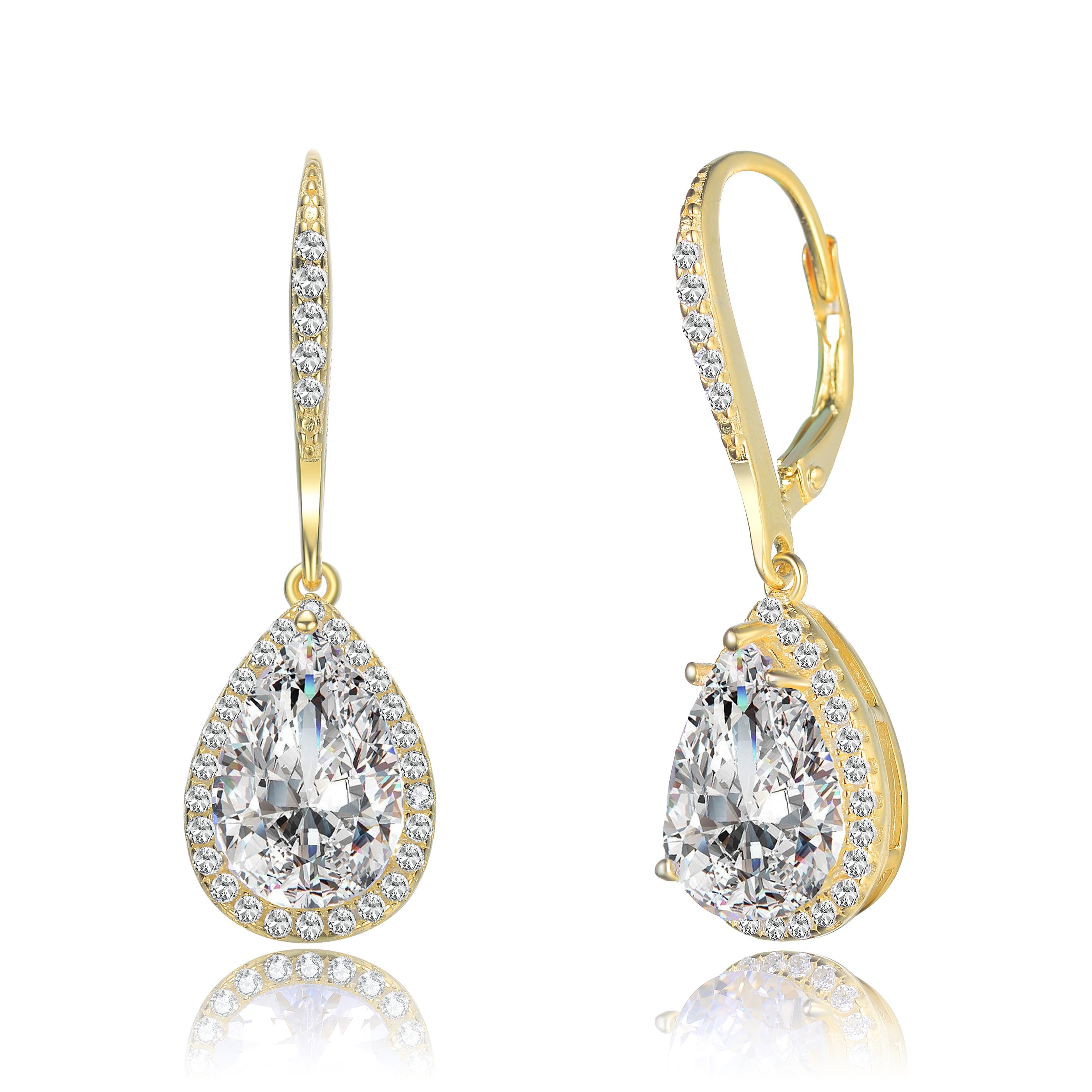 Genevive Jewelry Women's Gold / White Sterling Silver Gold Plated Cubic Zirconia Pear Drop Earrings In Multi