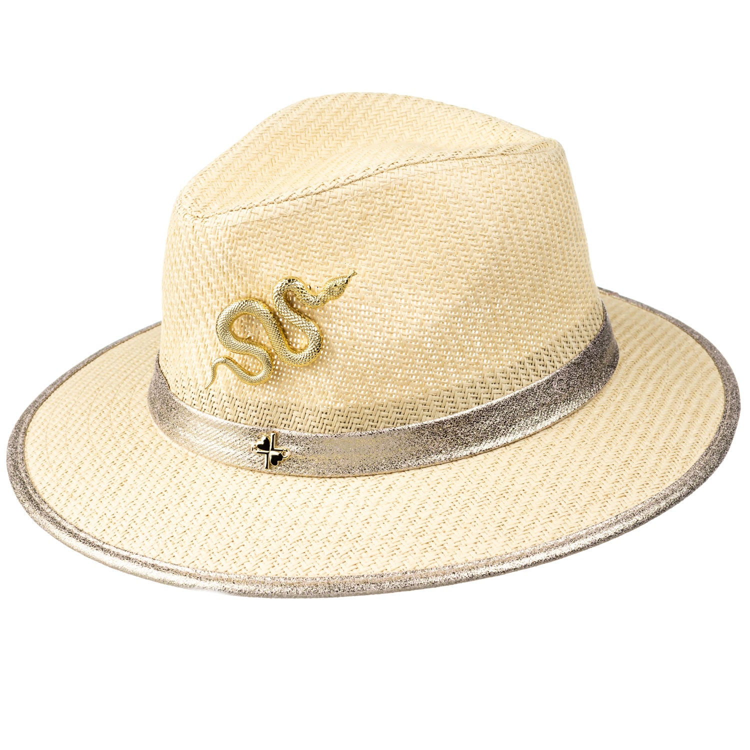 Women’s Neutrals Straw Woven Hat With Gold Metal Snake Brooch - Cream One Size Laines London