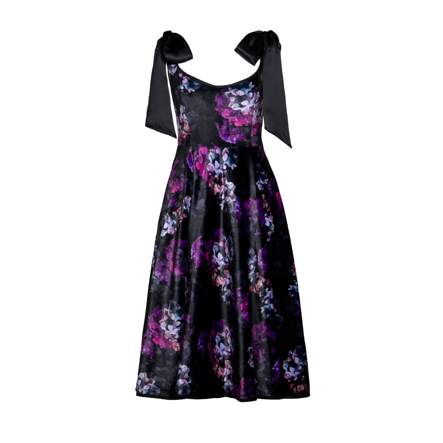 Women's Black / Purple Velvet Dress With Tie Straps: Hortense In Love | Small | Rainsisters