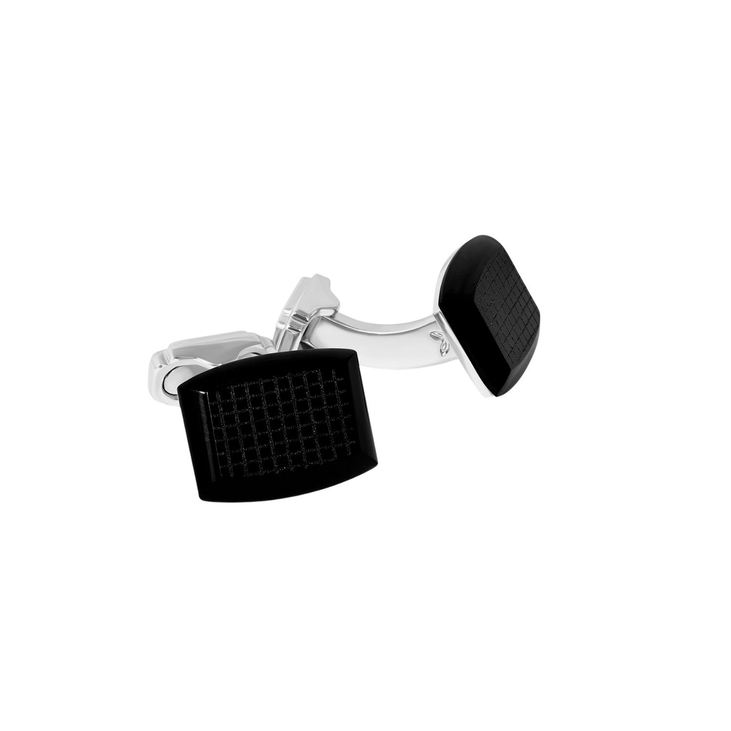 Men's Silver / Black Thompson Woven Tonneau Cufflinks In Black Onyx With White Bronze | Tateossian London