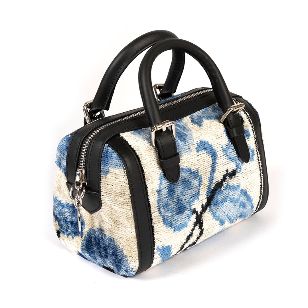 Sjw Bags London Women's Neutrals / Blue / Black Mignon Flowers Mini Duffle Ikat Bag