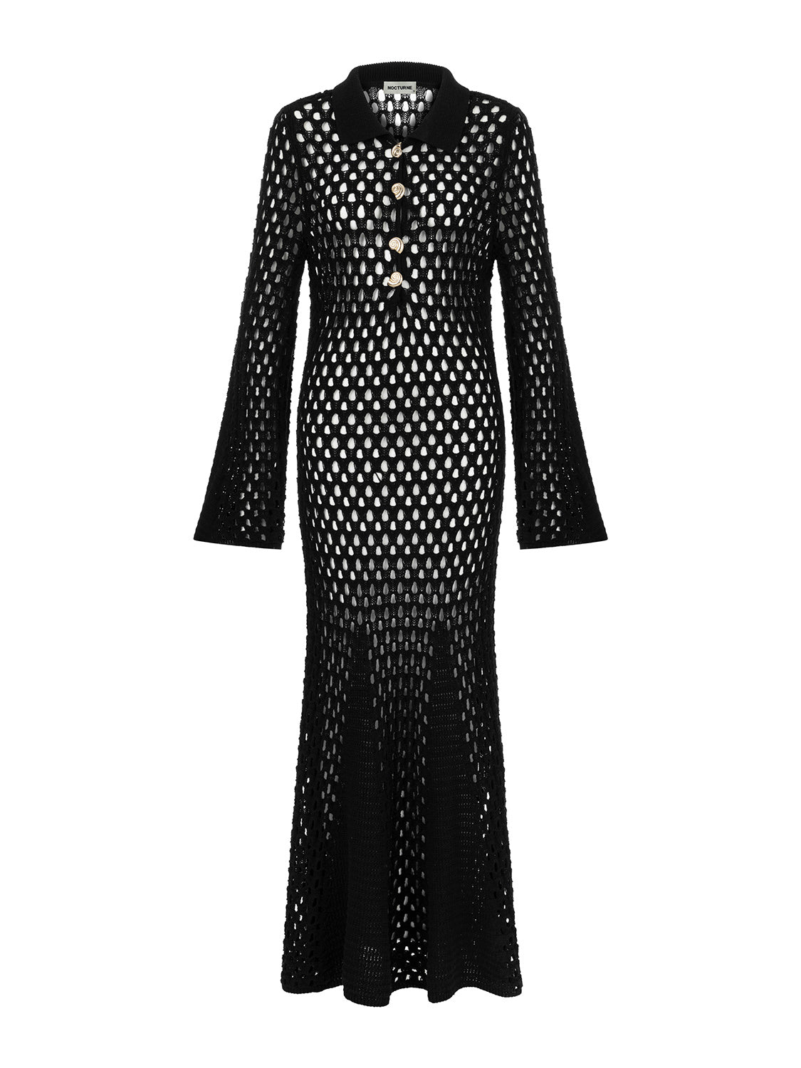 Nocturne Women's Black Long Mesh Dress