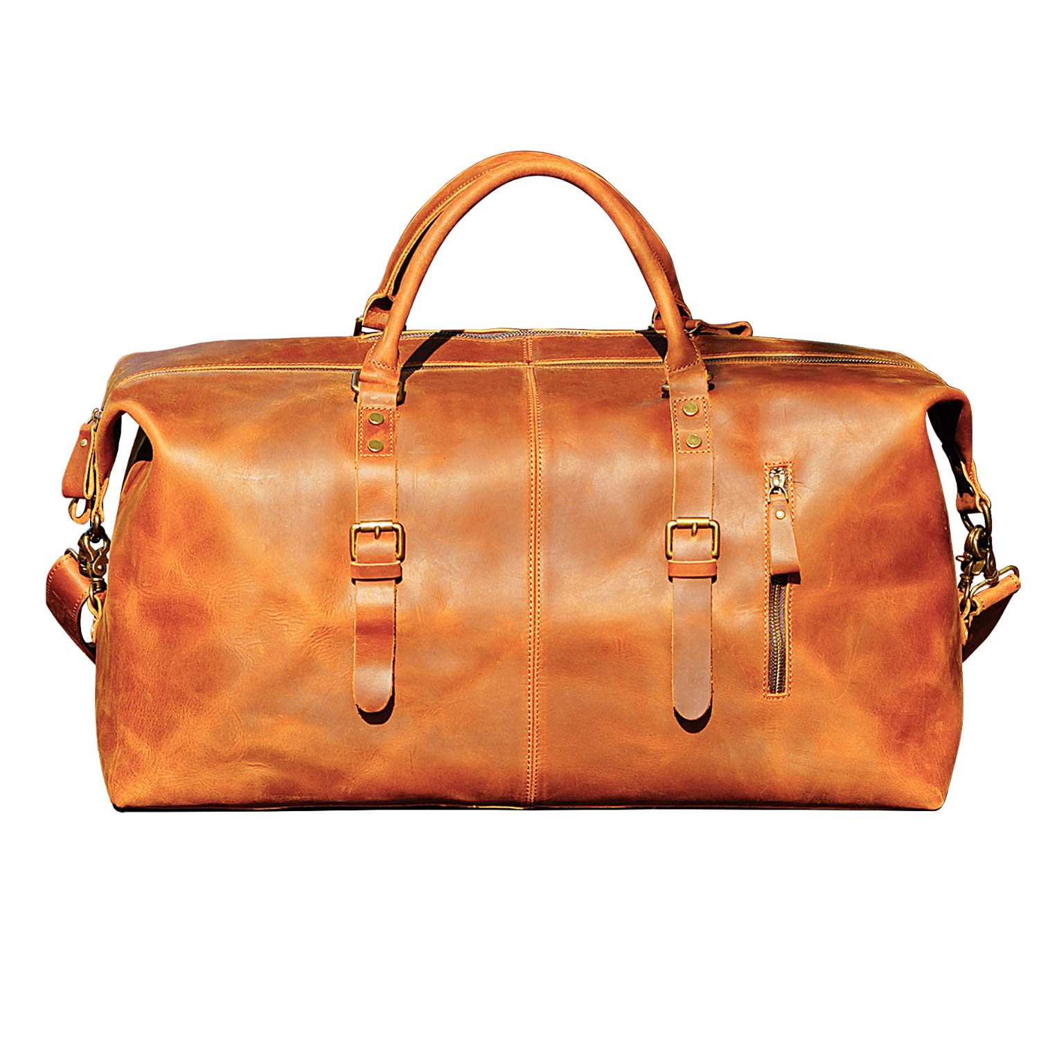 Men’s Zip Detail Genuine Leather Holdall - Browns Touri