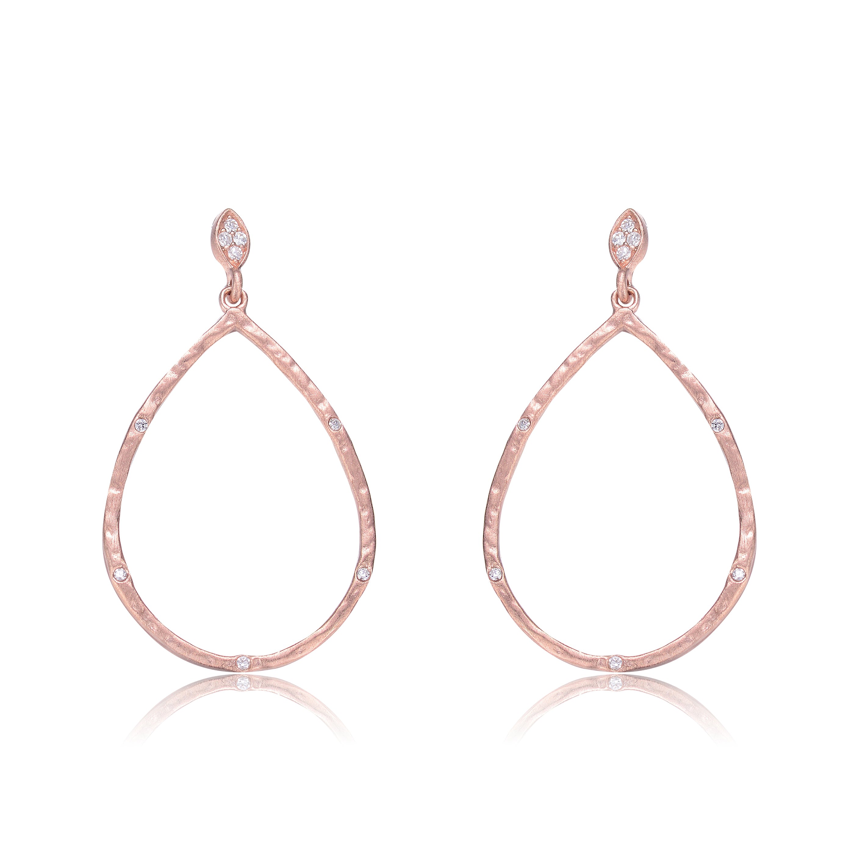 Genevive Jewelry Women's White / Rose Gold Rose-plated Sterling Silver Cubic Zirconia Outlined Pear Shape Earrings In Multi
