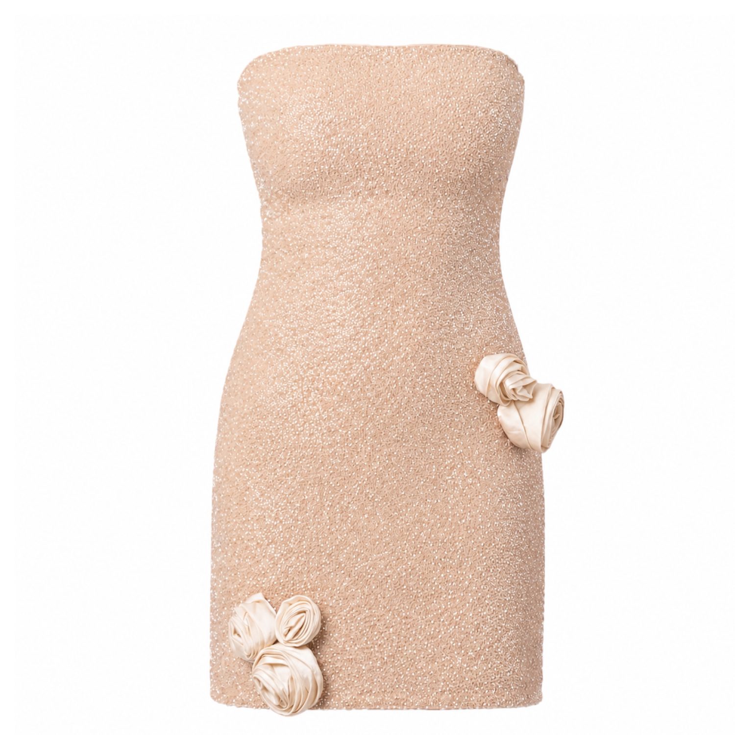 Women's Neutrals Champagne Rose Hand-Beaded Embellished Mini Dress | Large | Self-Adore