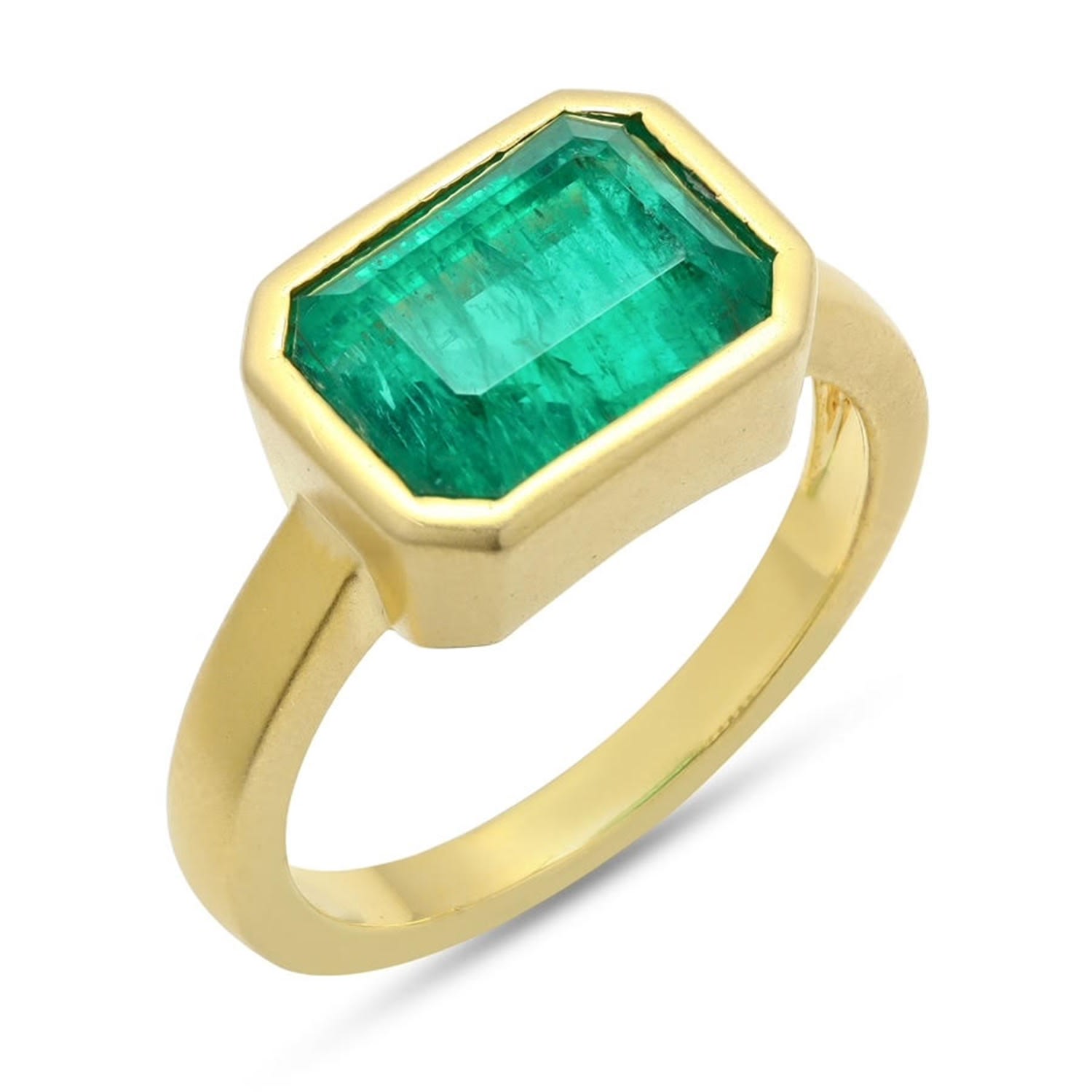 Women’s Gold / Green Yellow Gold Natural Emerald Ring Gemstone Jewelry Artisan