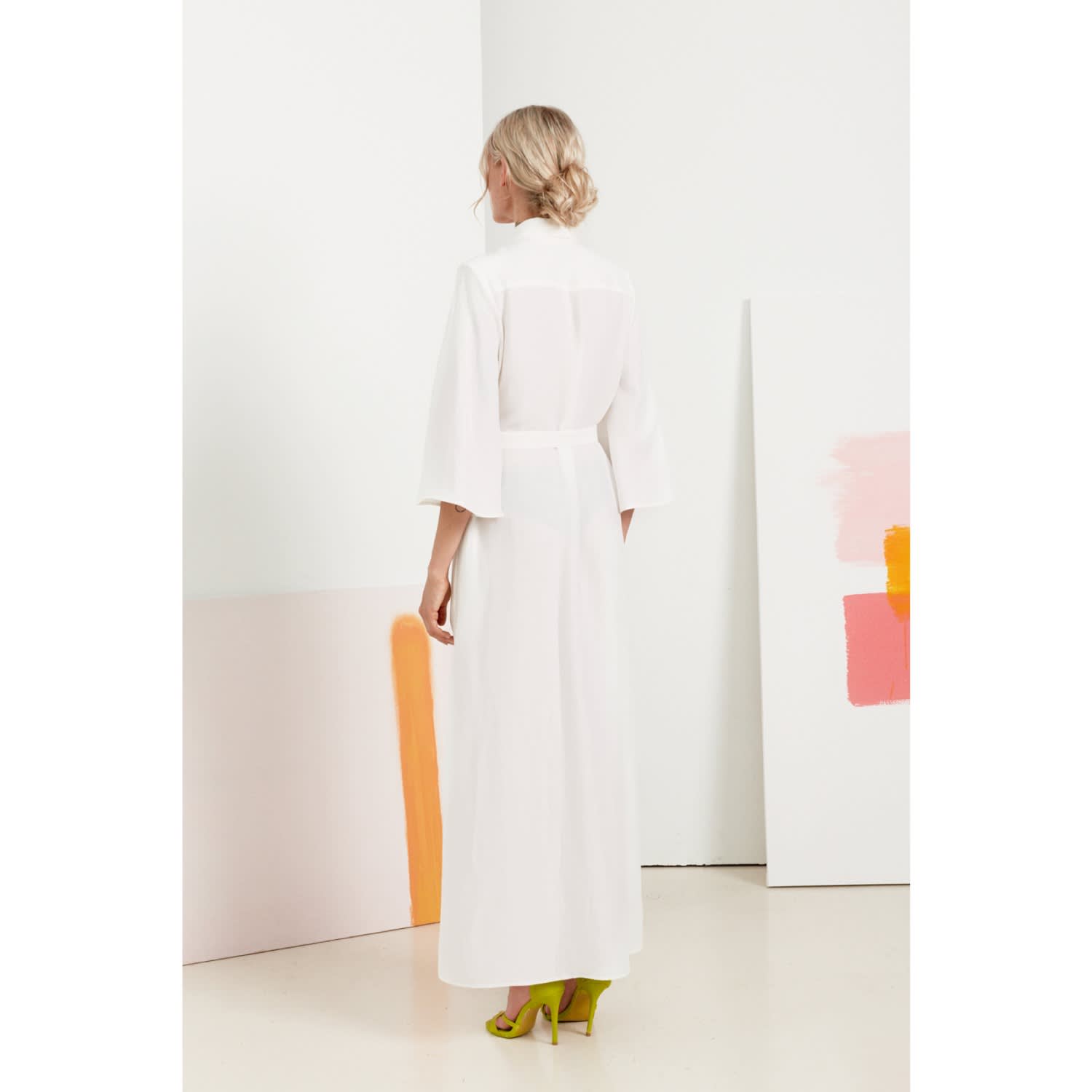 white linen maxi shirt dress