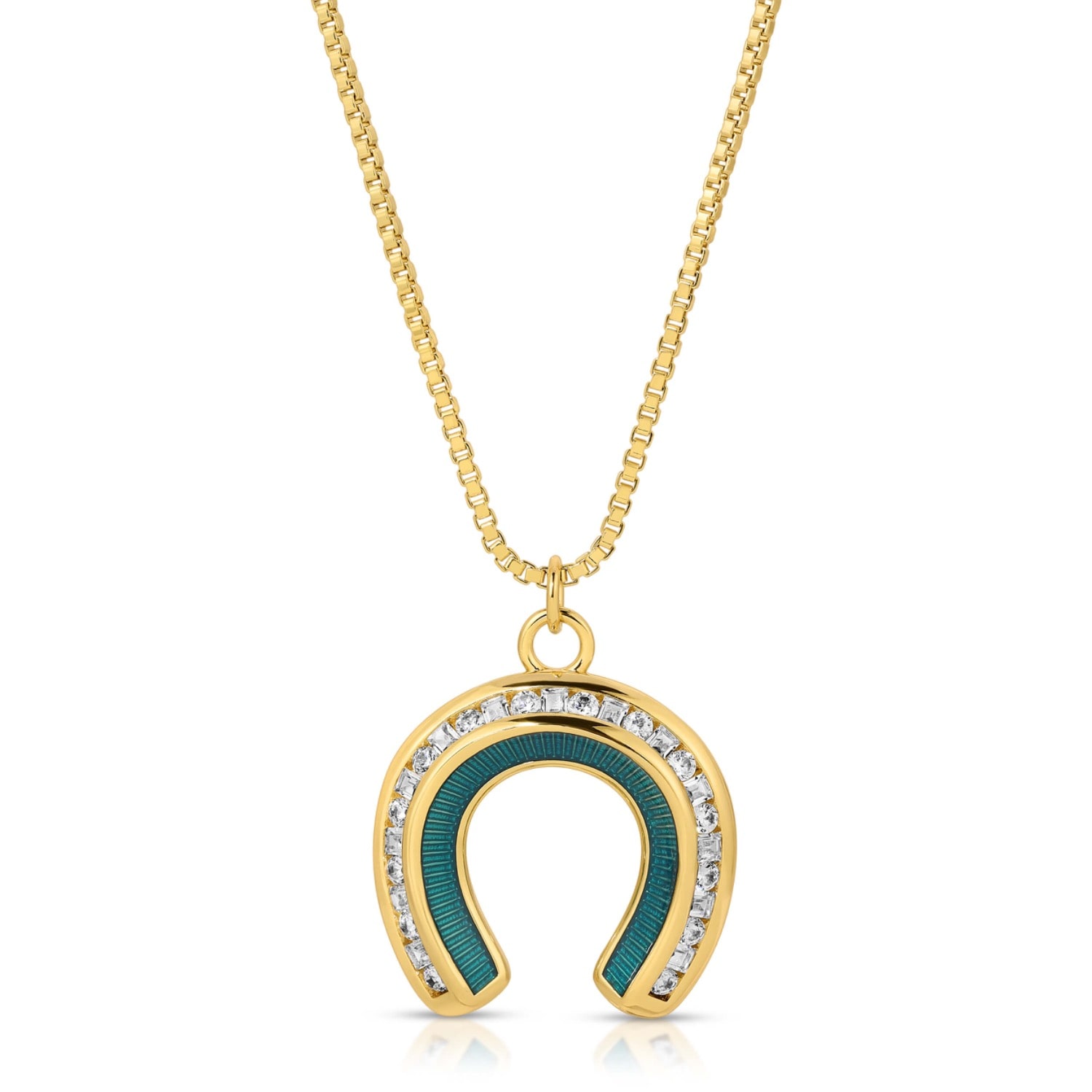 Glamrocks Jewelry Women's Gold Good Fortune Horseshoe Necklace- Teal