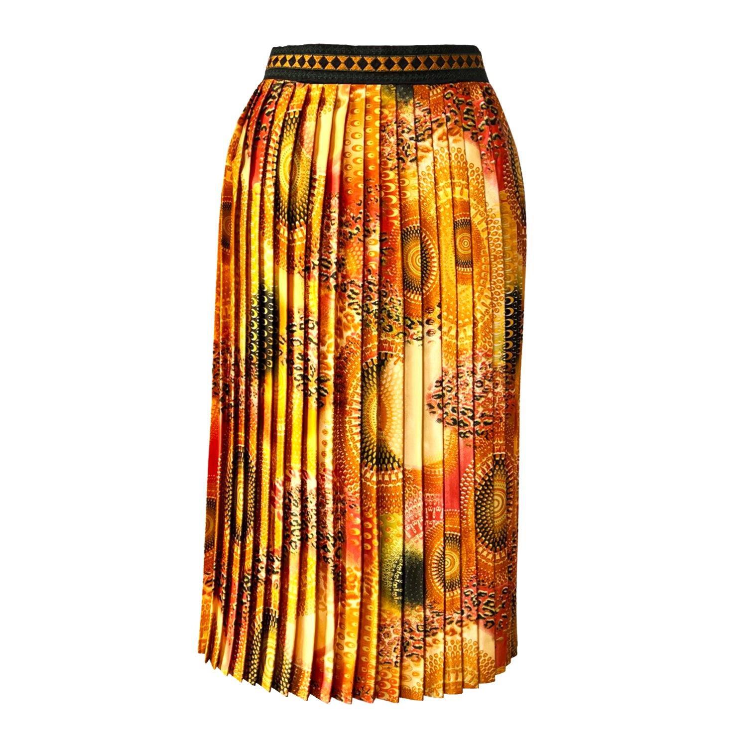 Women’s Black / Yellow / Orange Embroidered Pleated Midi Skirt In Printed Orange Medium L2R the Label