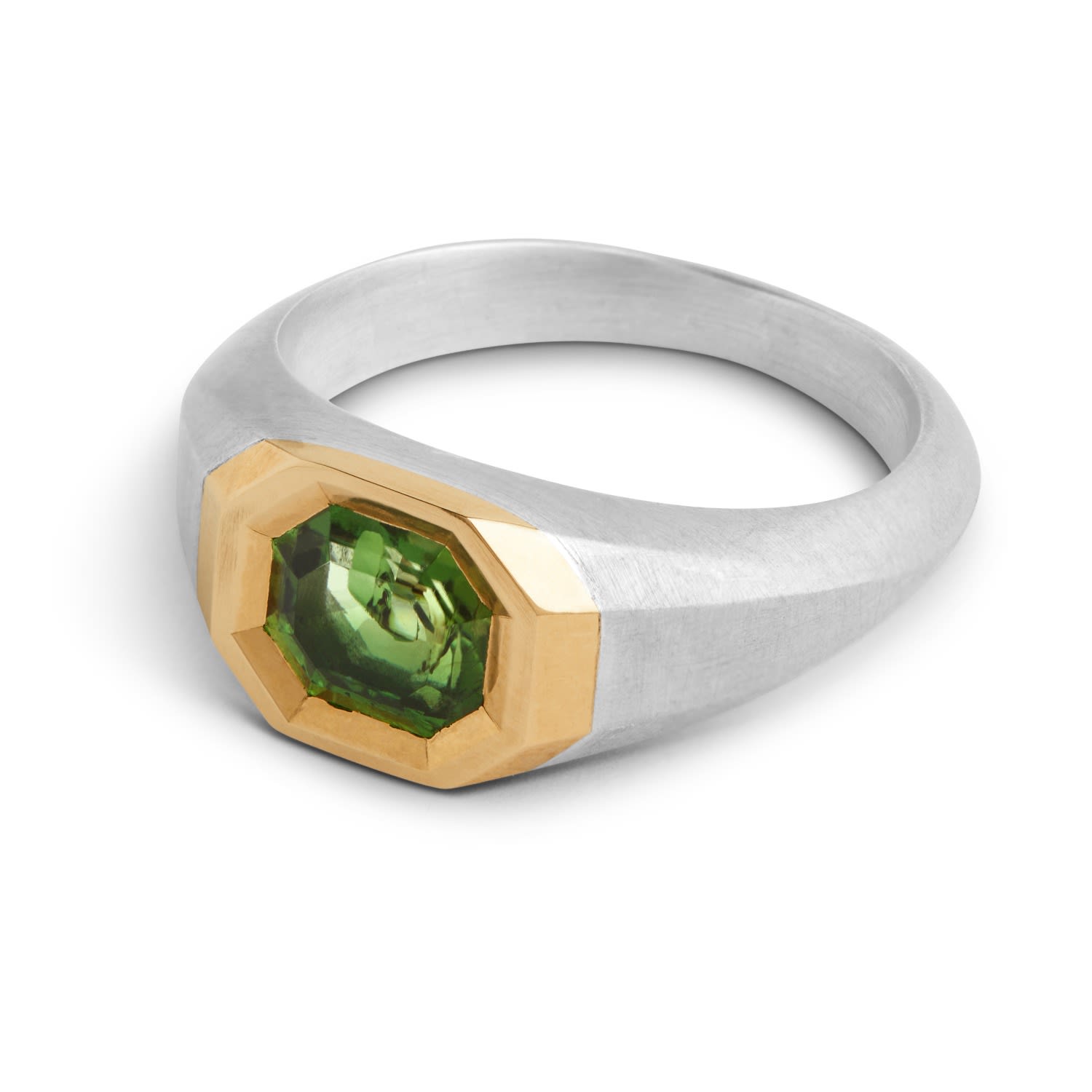 Kasun Men's Gold / Silver Signet Ring - Silver & Gold - Natural Tourmaline In Multi