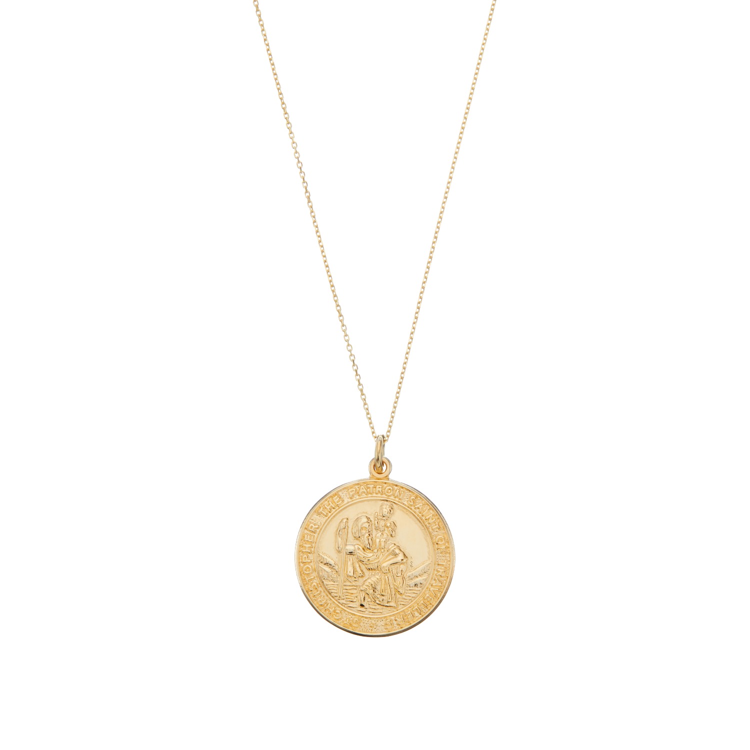 Solid Gold Large Round St Christopher Medallion Necklace by Lily Roo