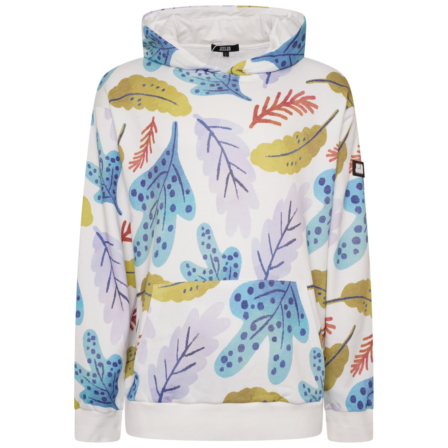 Women’s White Leaf Print Stamp-Logo Hoodies Extra Large Jcclub