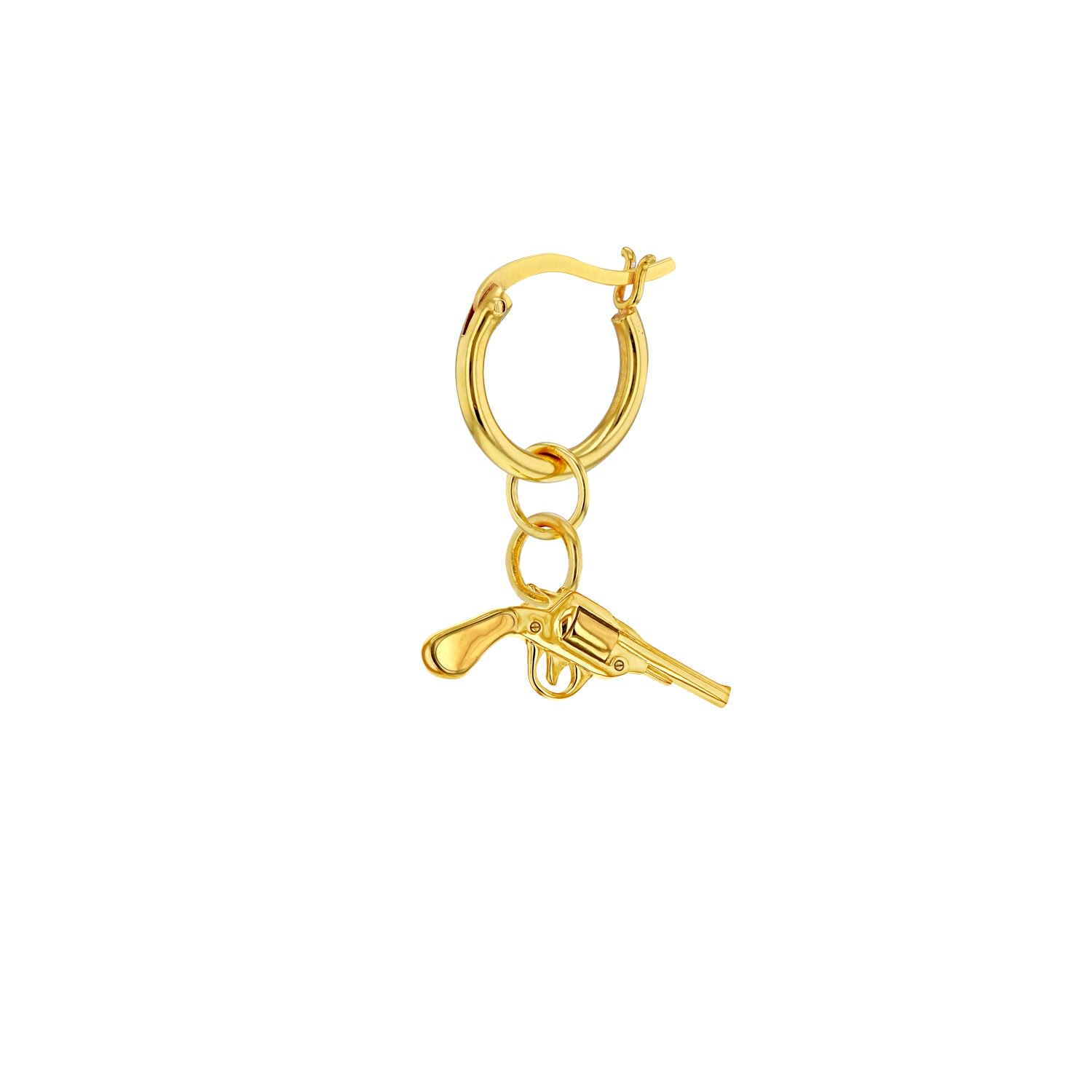 Men’s 18Kt Gold Vermeil Mini Retro Pistol Charm On Gold Hoop True Rocks