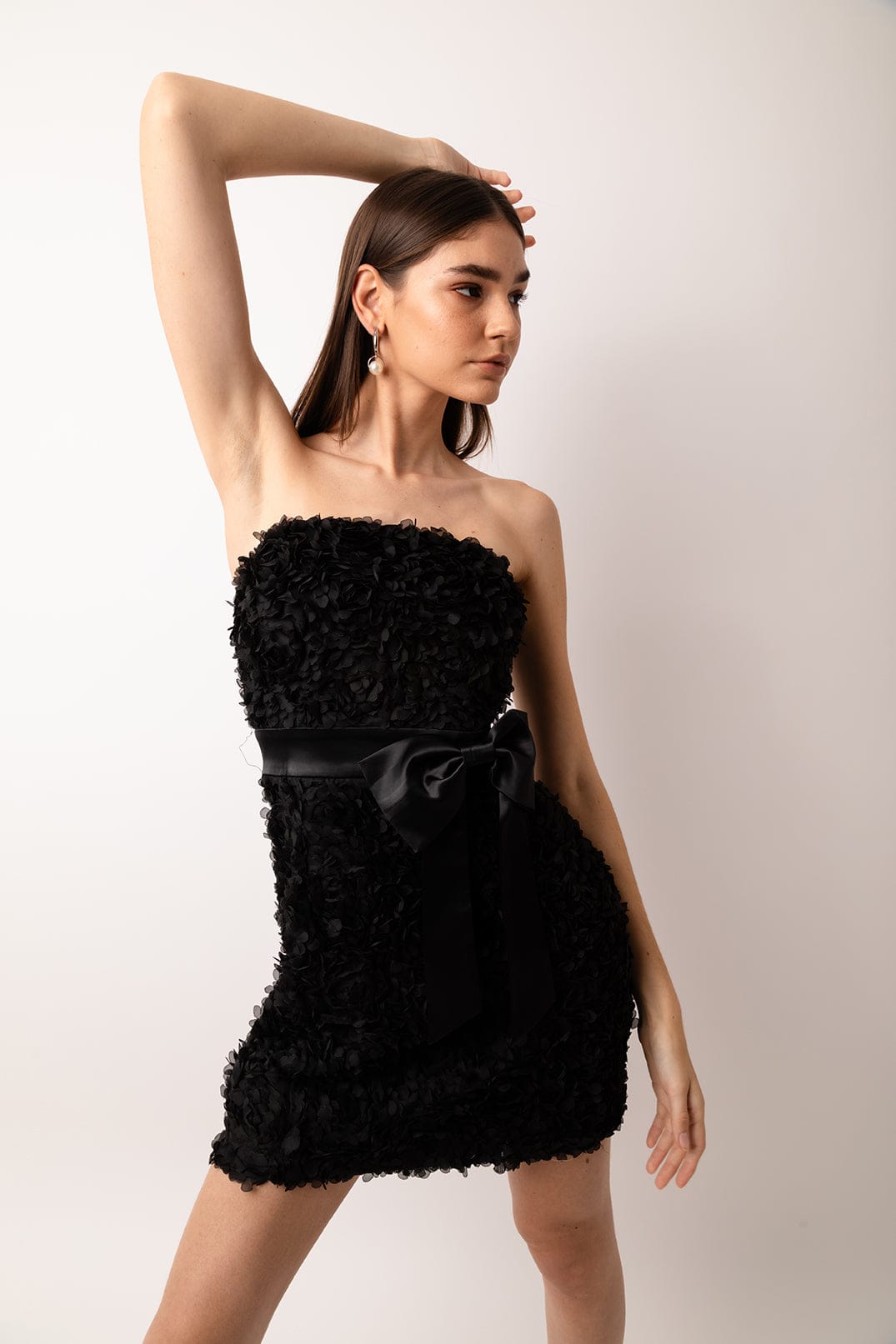 Rosa Black Floral Textured Strapless Mini Dress | AMY LYNN