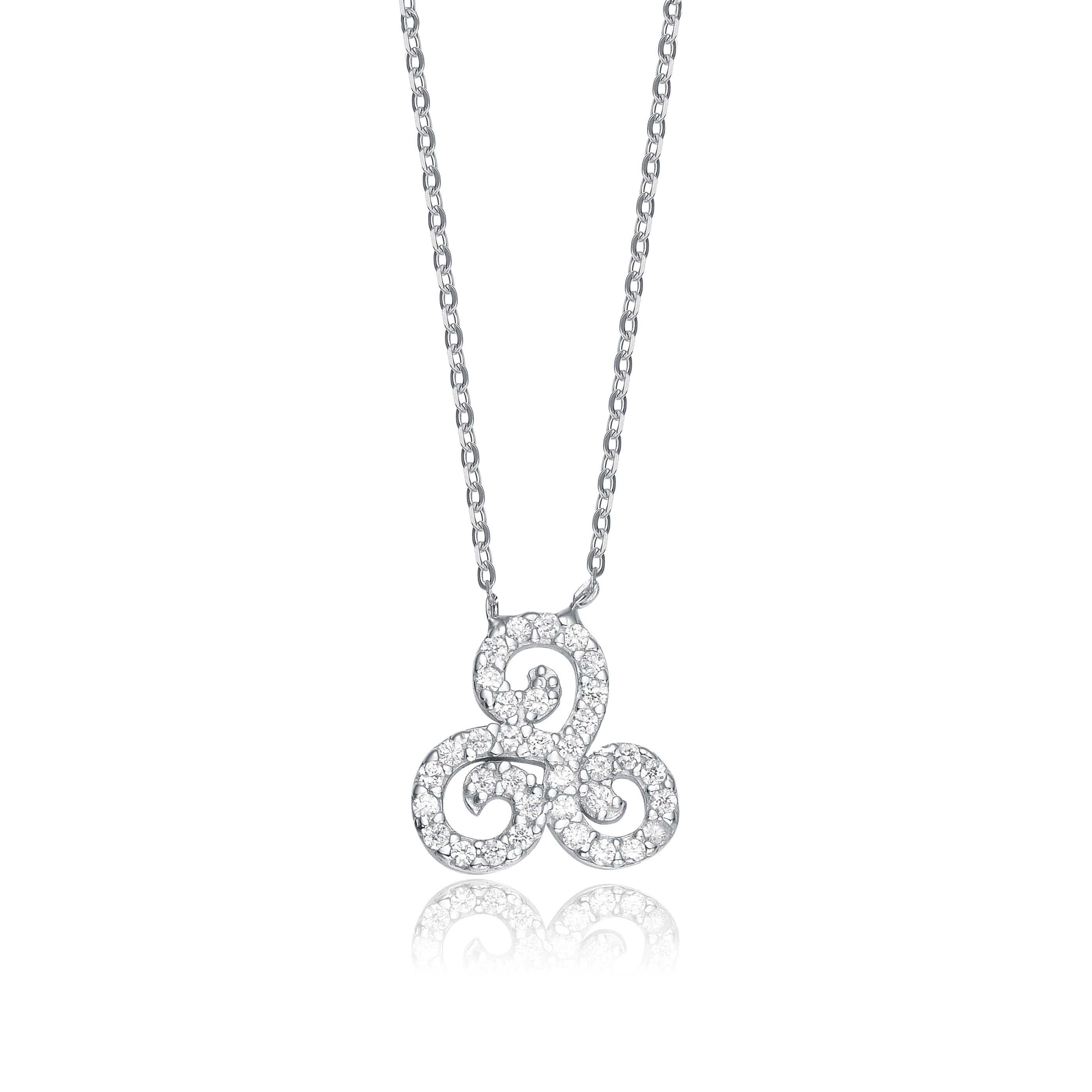 Genevive Jewelry Women's White / Silver White Gold Overlay Clear Cubic Zirconia Triple Knot Necklace In Multi