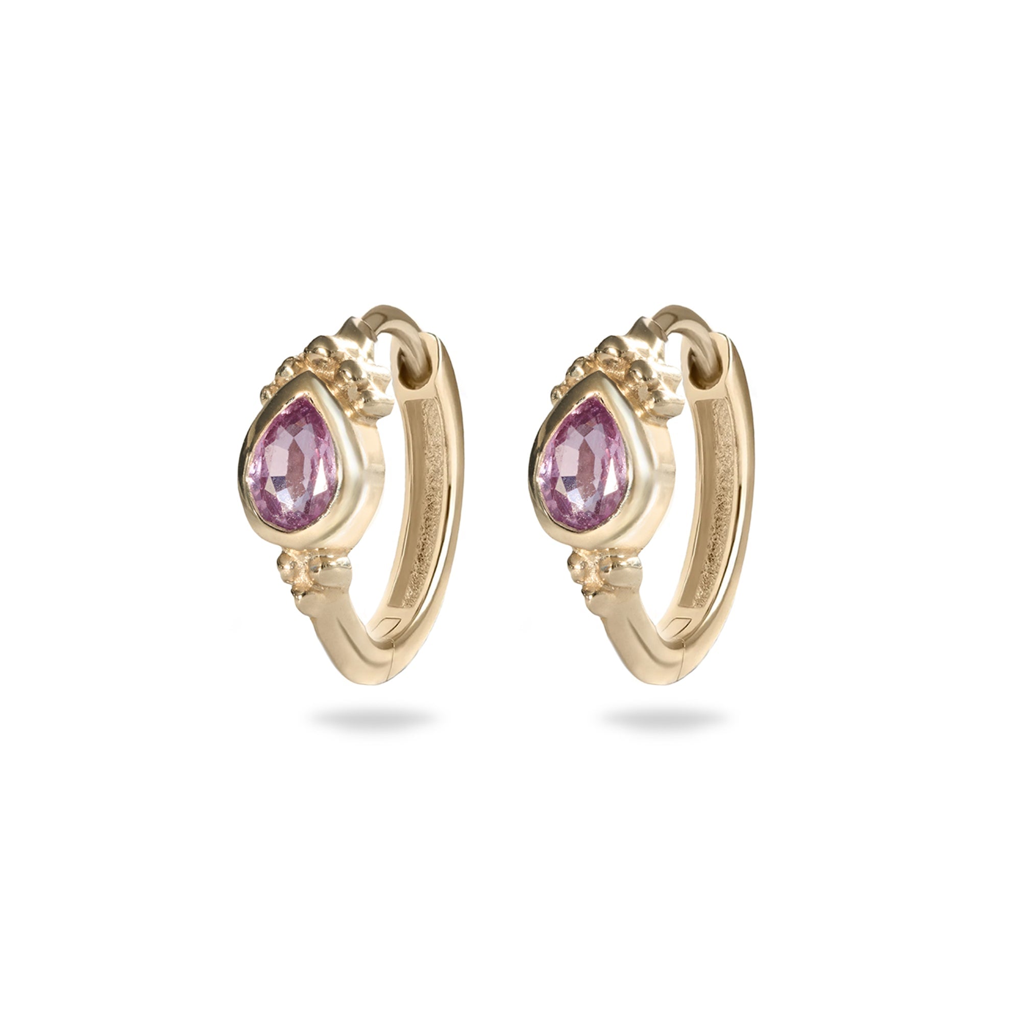 Zohreh Women's Gold / Pink Pink Sapphire Boho Huggie Hoop Earring 9k Gold In Gold
