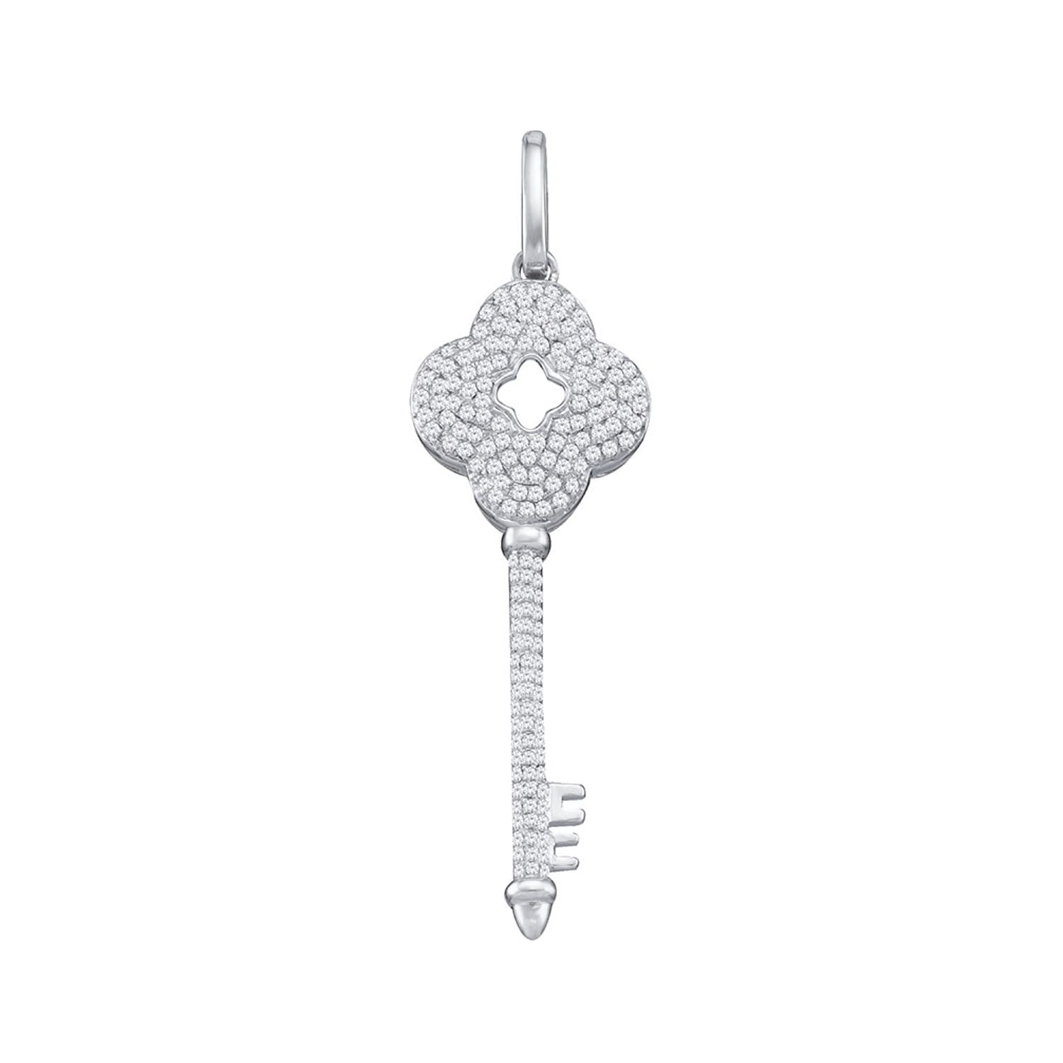 Women’s Diamond Quatrefoil Key Pendant In 10K White Gold Cosanuova