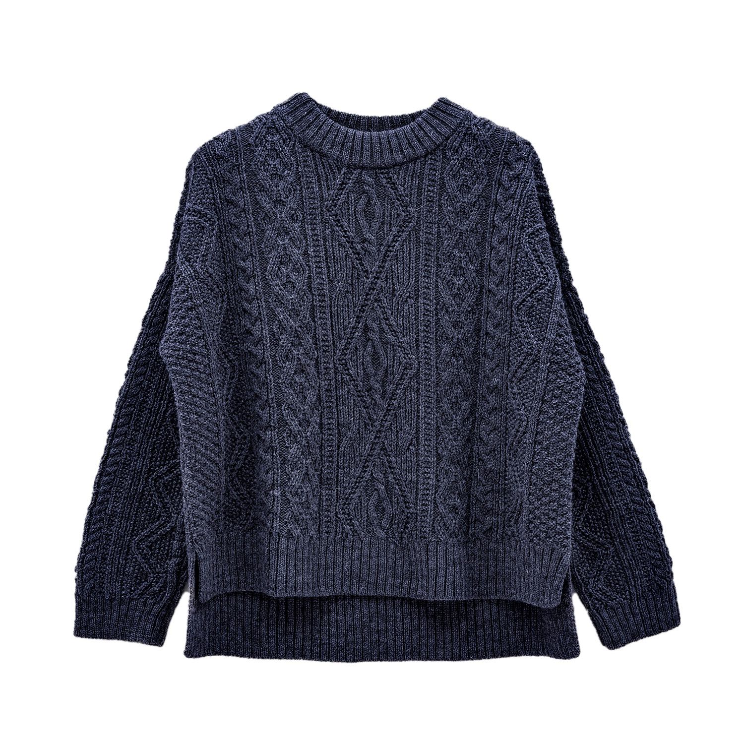 Oubas Women's Blue The Freyja British Wool Cable Sweater In Navy In Blue