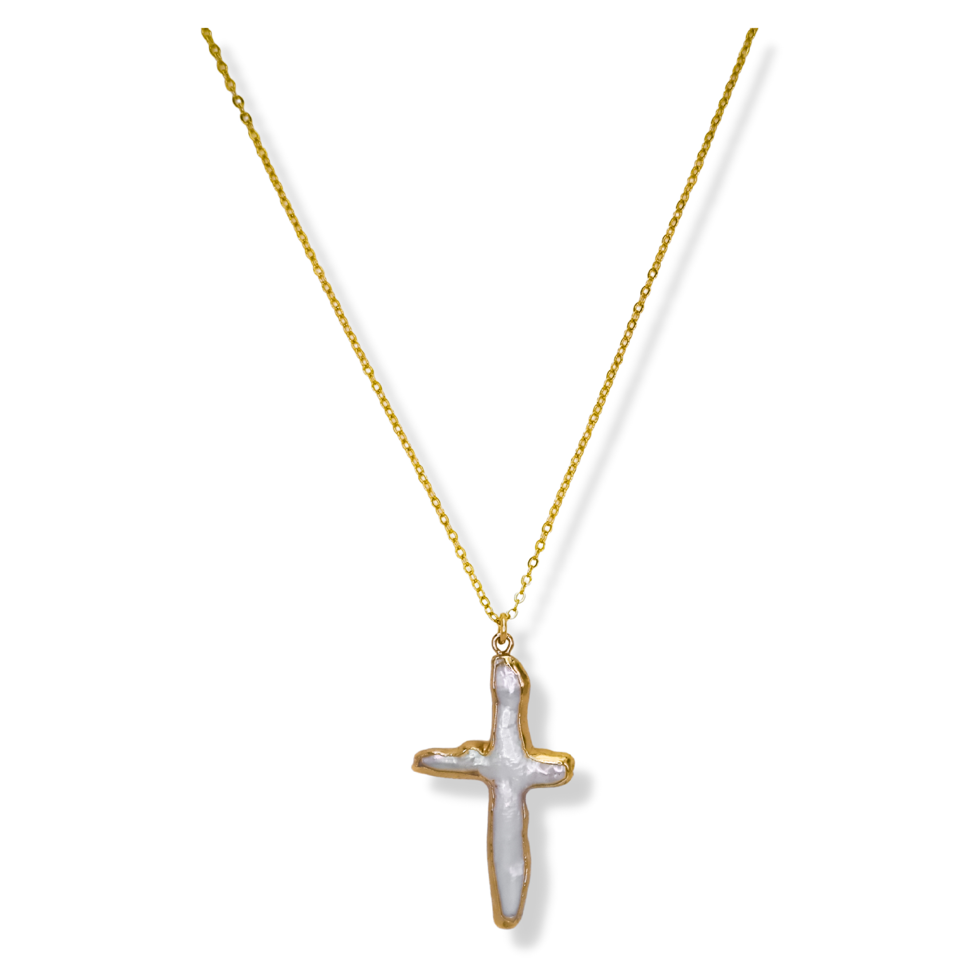 Women’s Gold / White Pearl Cross Charm Necklace Daniela Janette