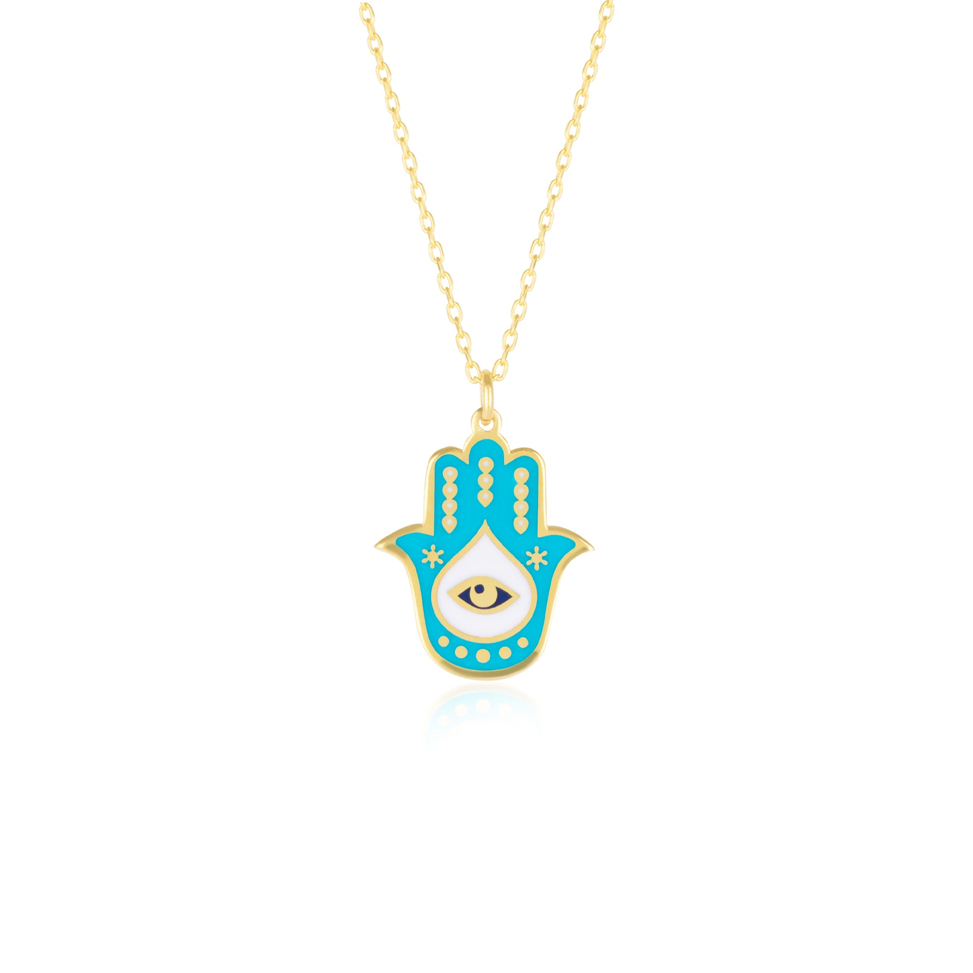 Spero London Women's Gold Authentic Turquoise Color Hamsa Hand Necklace Sterling Silver In Gold