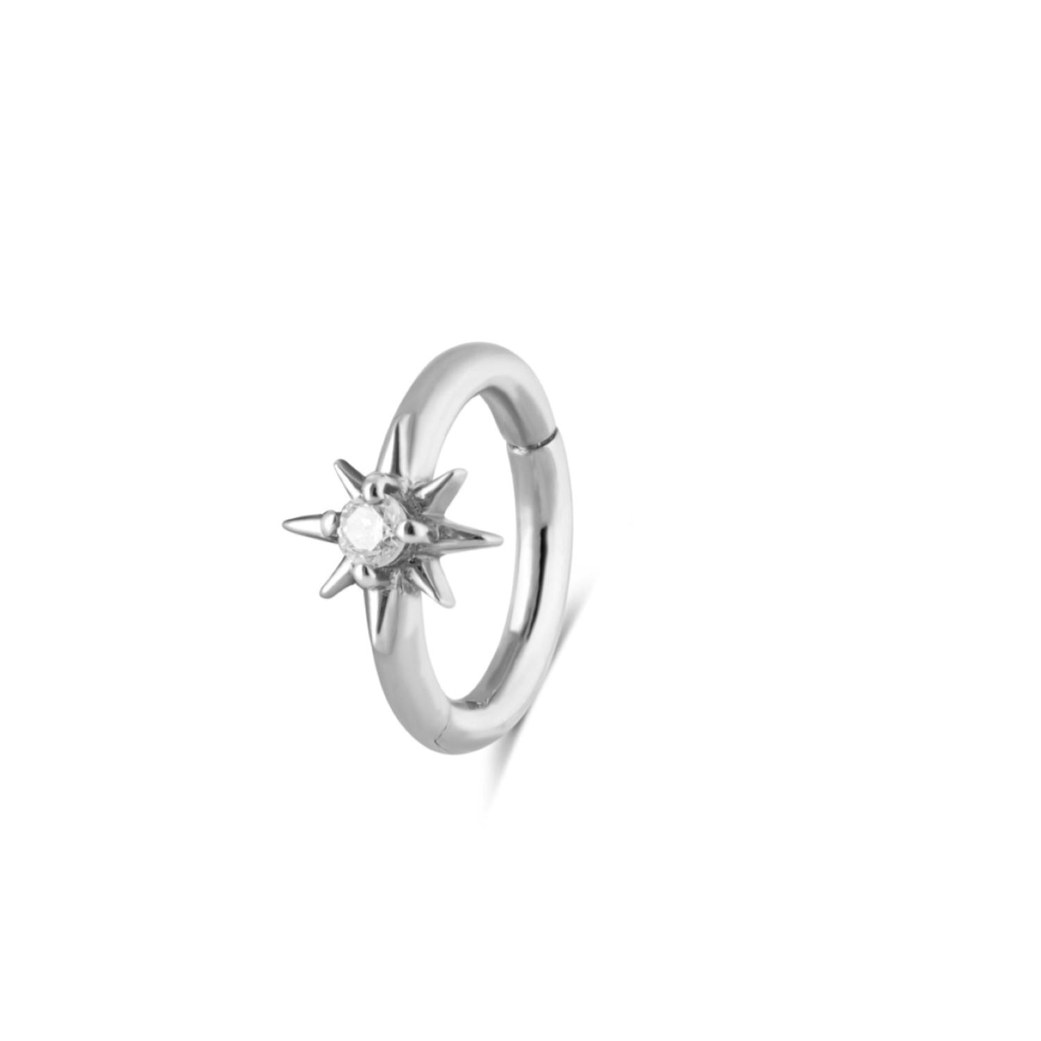 Zohreh V. Jewellery Women's Silver Diamond North Star Seamless Huggie Hoop Earring 9k White Gold In Silver