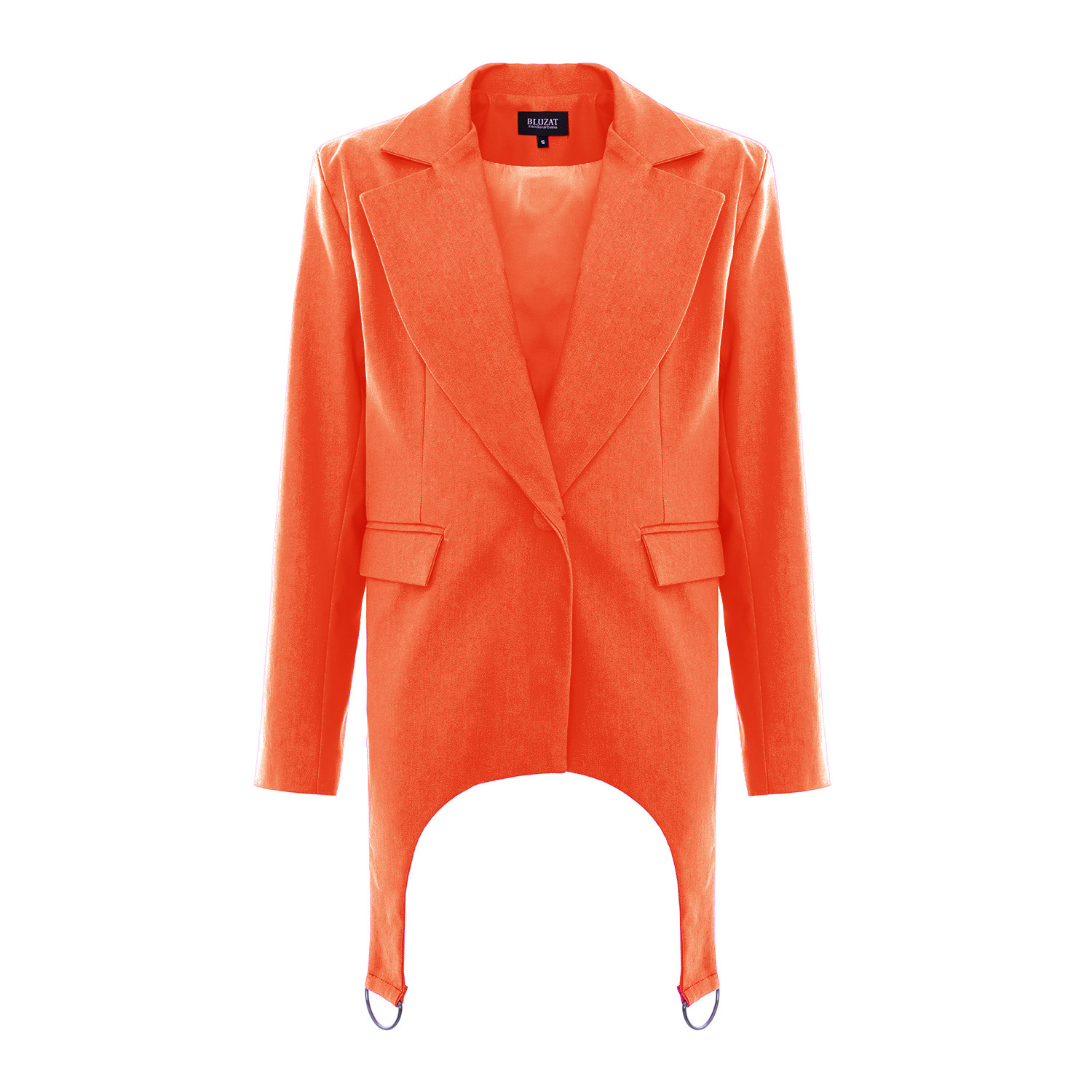 Women's Orange Denim Blazer With Decorative Rings | Medium | Bluzat