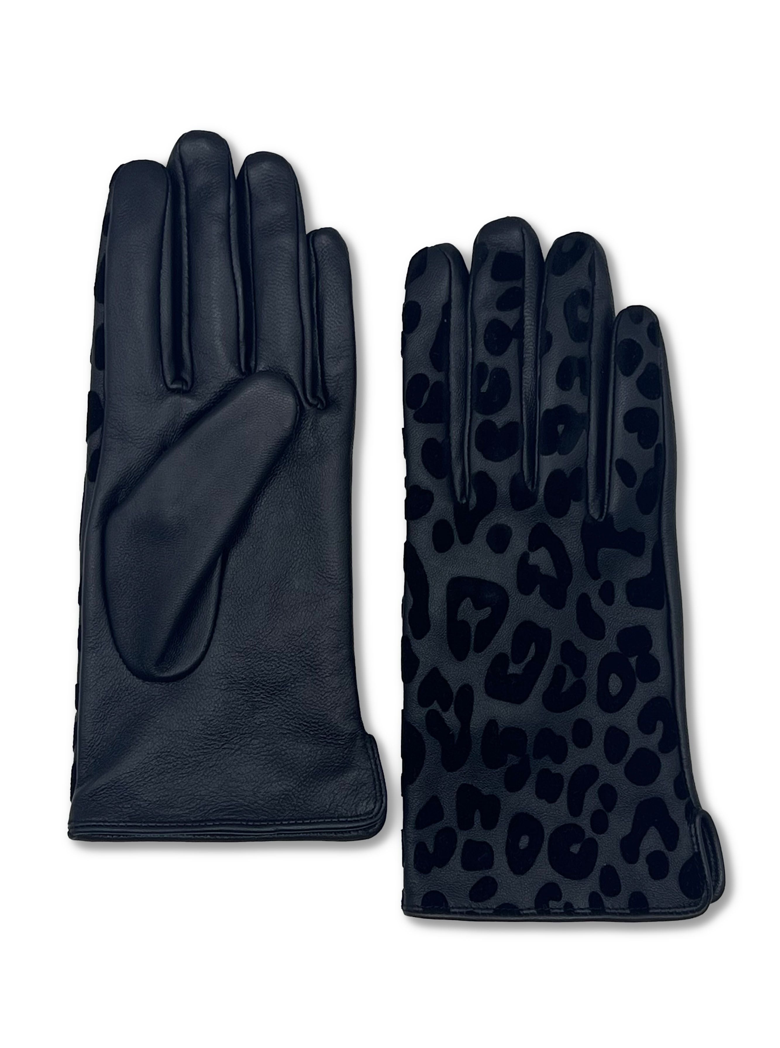 Women’s Felicity Leopard Flocked Glove-Black 7.5" Nooki Design