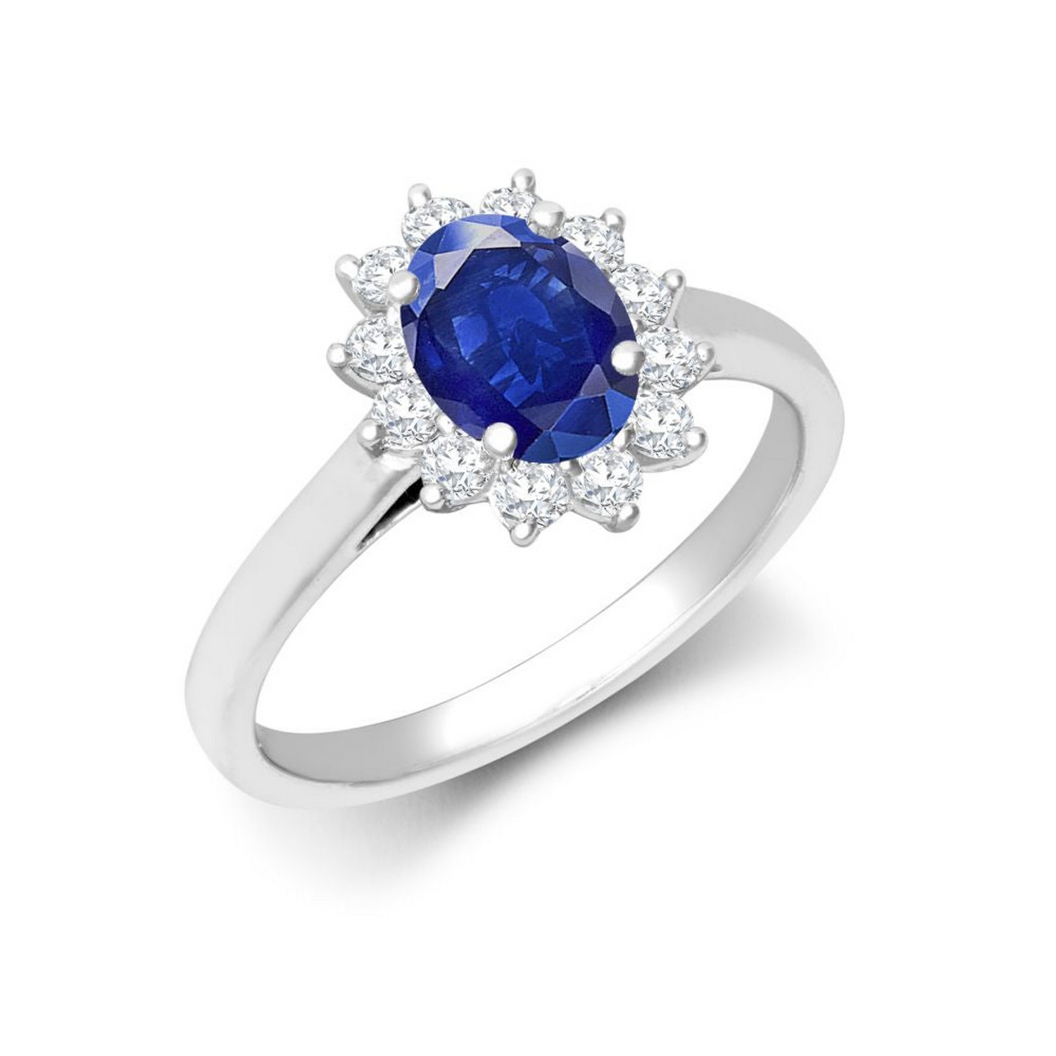 Women’s White / Gold White Gold Diamond Sapphire Halo Cluster Ring Diana Style Cervin Blanc