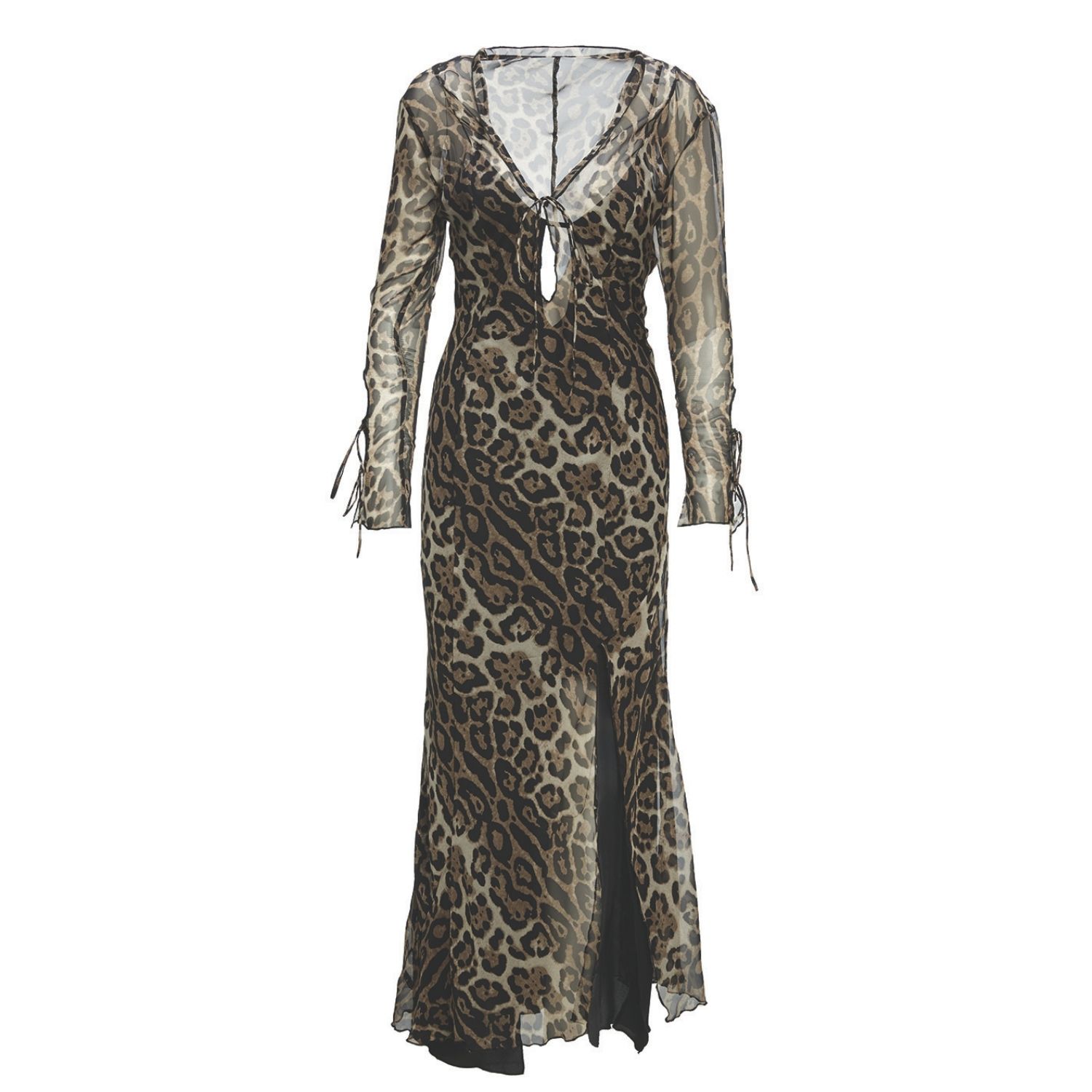 Bluzat Women's Brown Midi Dress With Leopard Print In Brown