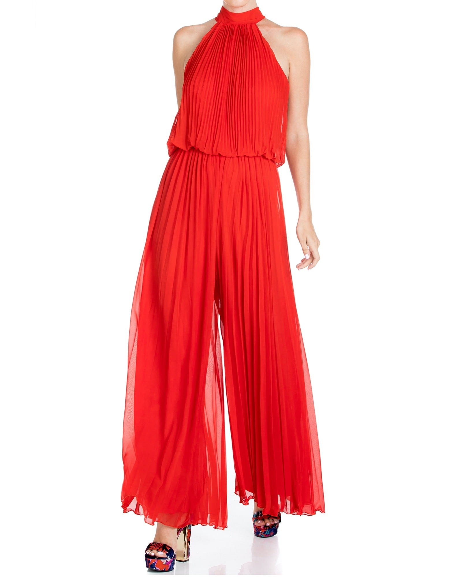Meghan Fabulous Women's Red Wild Orchid Pleat Jumpsuit - Tomato In Red