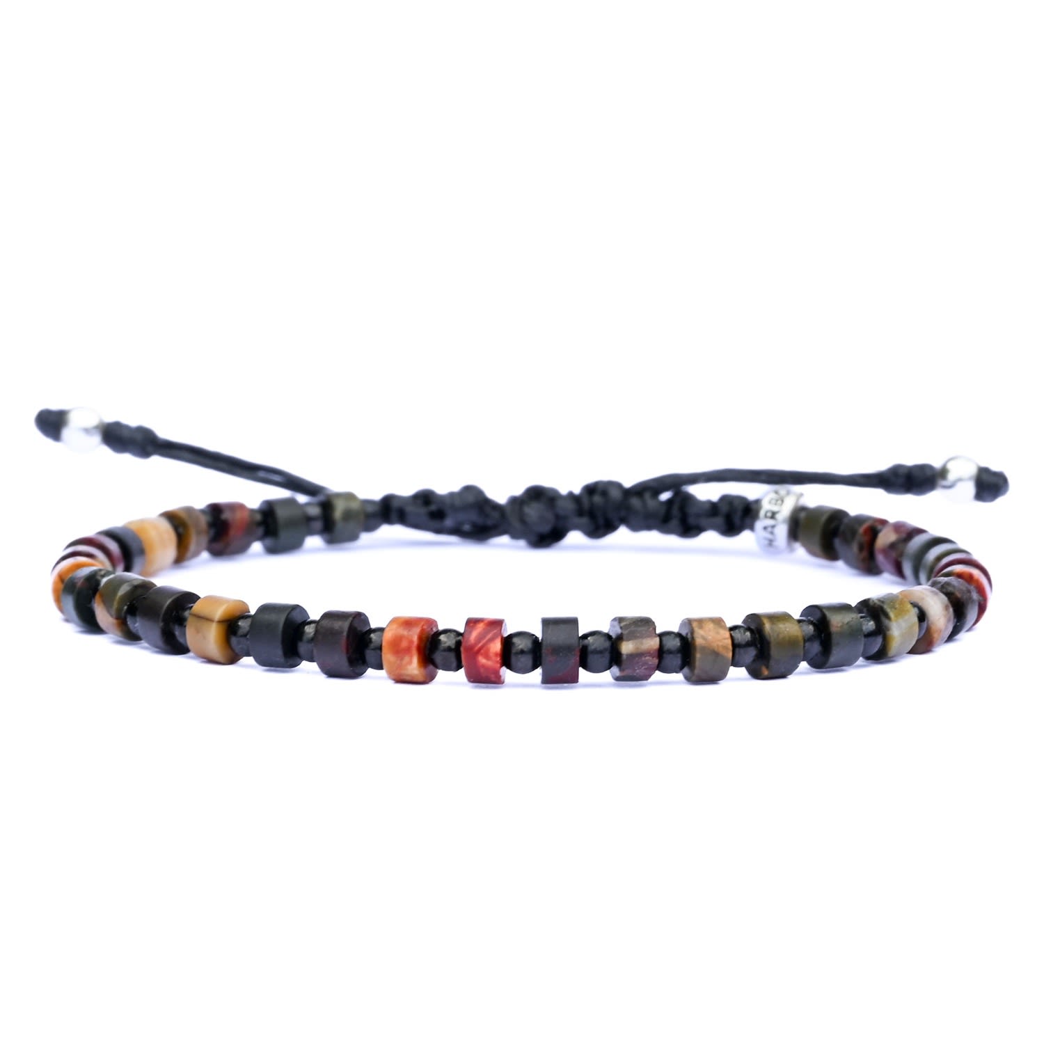 Harbour Uk Bracelets Brown Men Stone Rope Bracelet -  Handmade Of Silver Steel & Picasso Gemstone - Orion In Brown