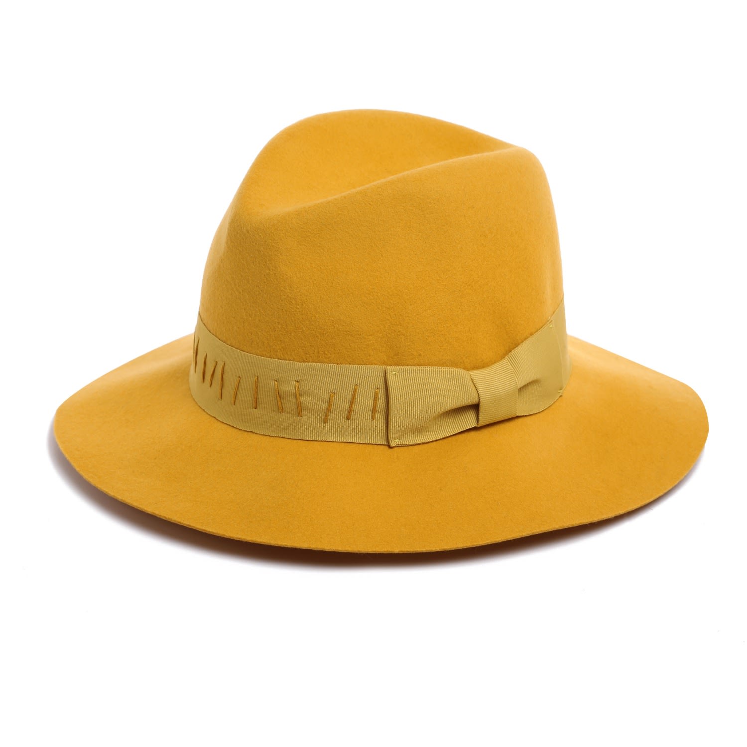 Justine Hats Women's Yellow / Orange Unique Felt Fedora With Embroidery Band