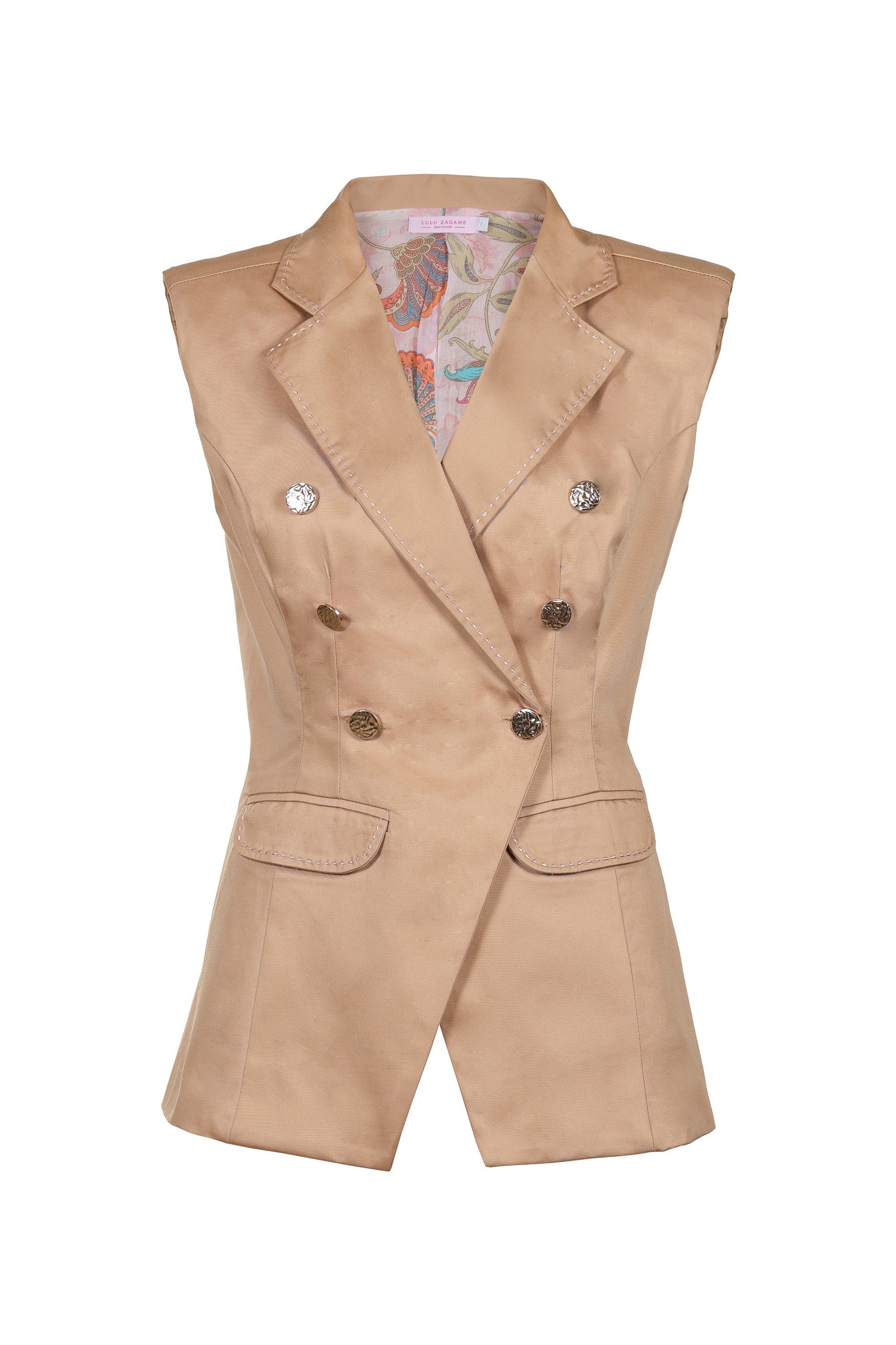 Lulu Zagame Women's Brown Sleeveless Blazer In Bronze In Brown