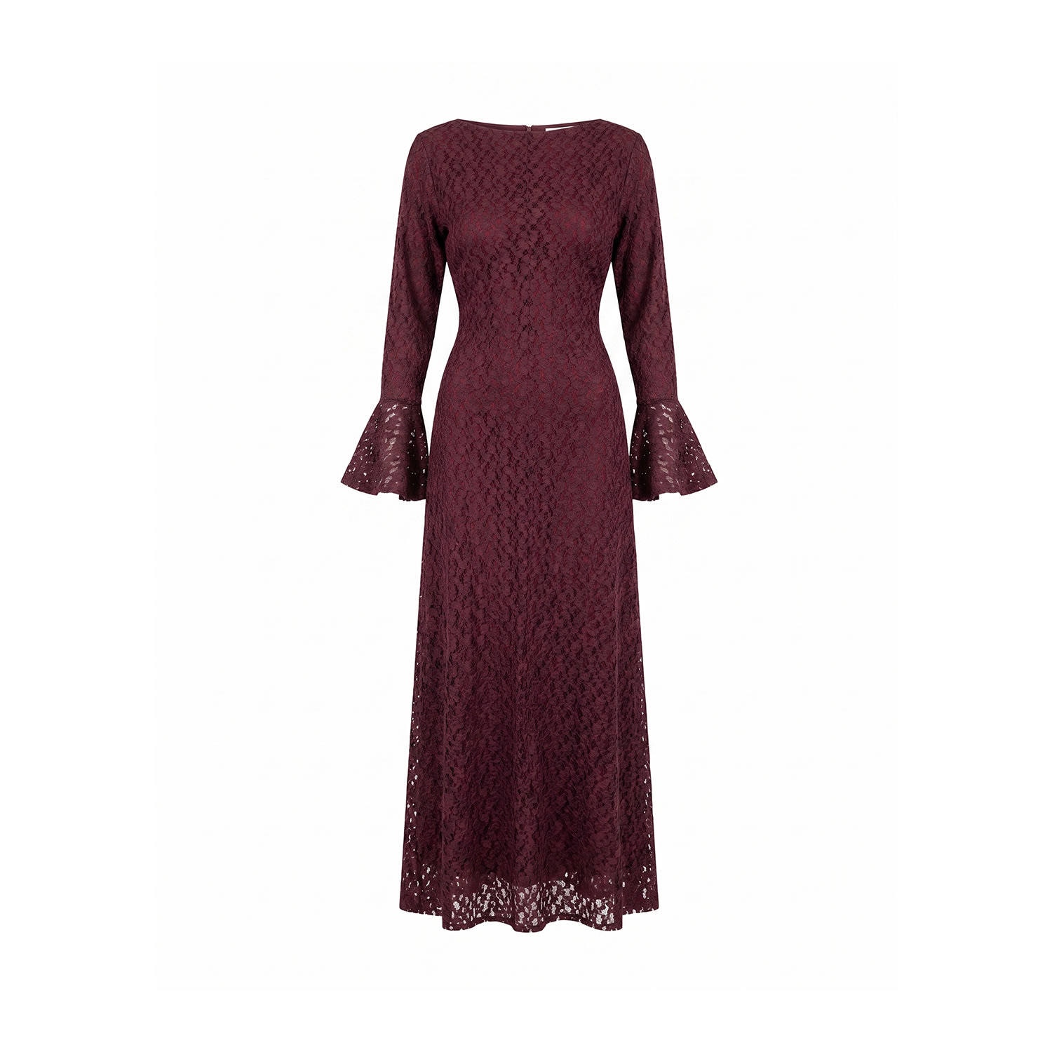 Tantra Spain Sl Women's Red Long Lace Dress With Long Sleeves, Ruffled Cuffs, And  Tie Closure Burgandy