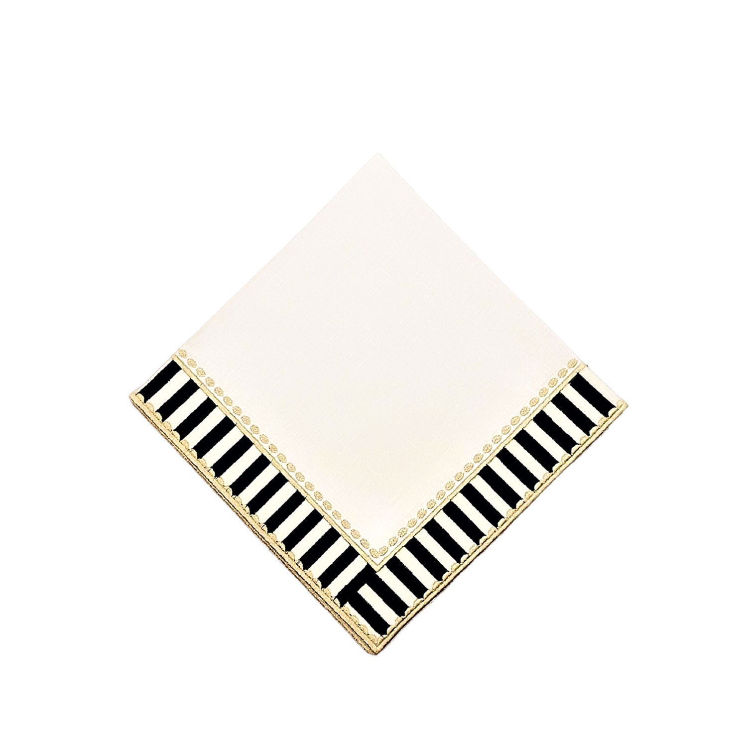 Geliving Black / Gold / White Chekered Cloth Napkins - Black & White Embroidered White Linen Napkin Set Of Tw In Multi