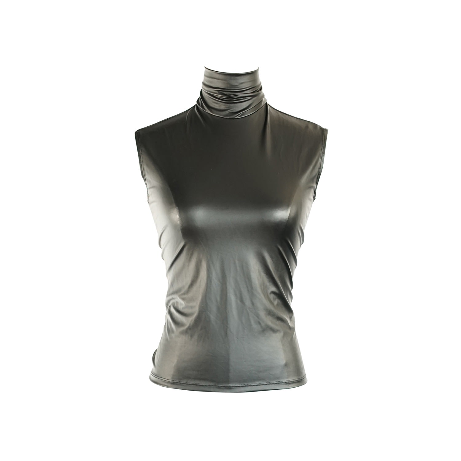 Jennafer Grace Women's Matte Black Vegan Leather Mockneck Tank In Black