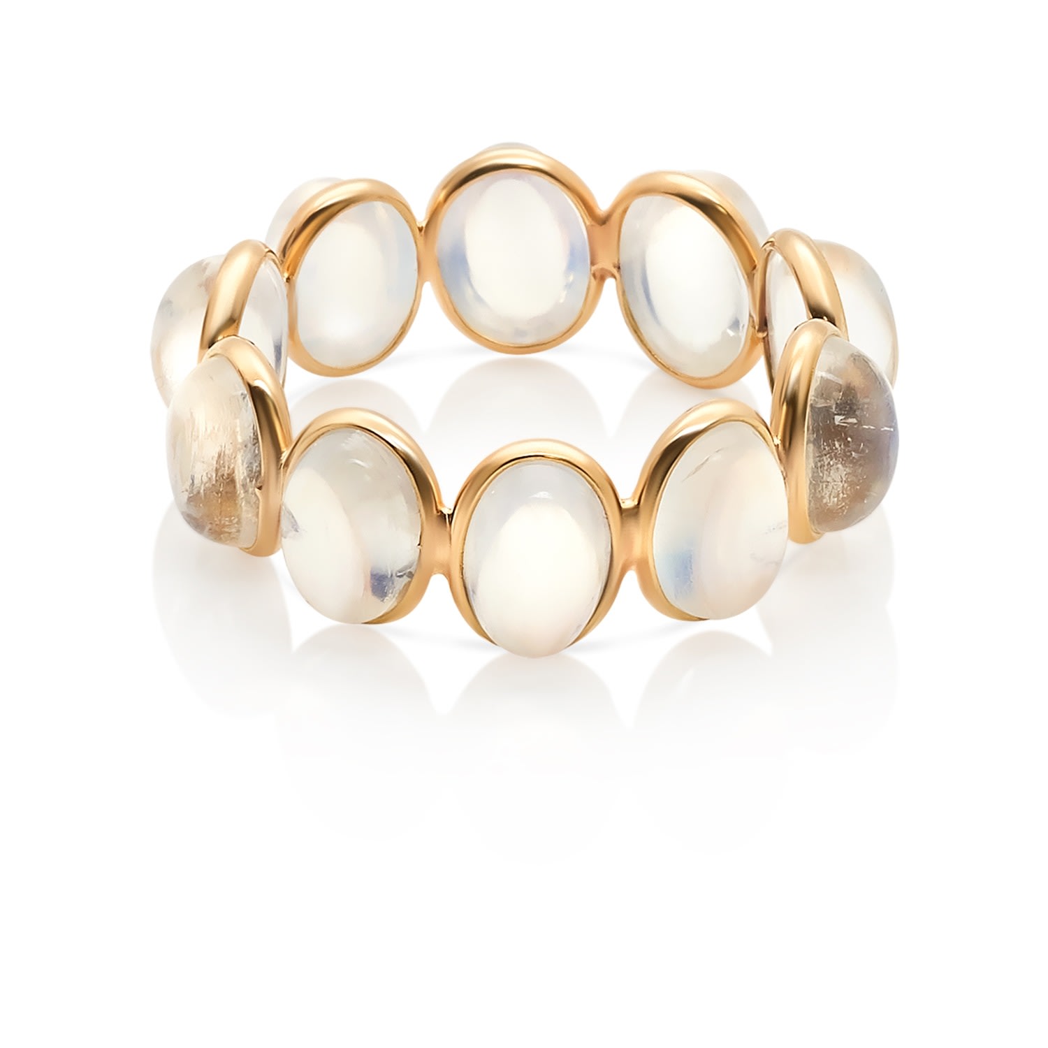 Women’s White Rainbow Moonstone Oval Cabochon Stacking Ring Band In 18K Yellow Gold Tresor Collection