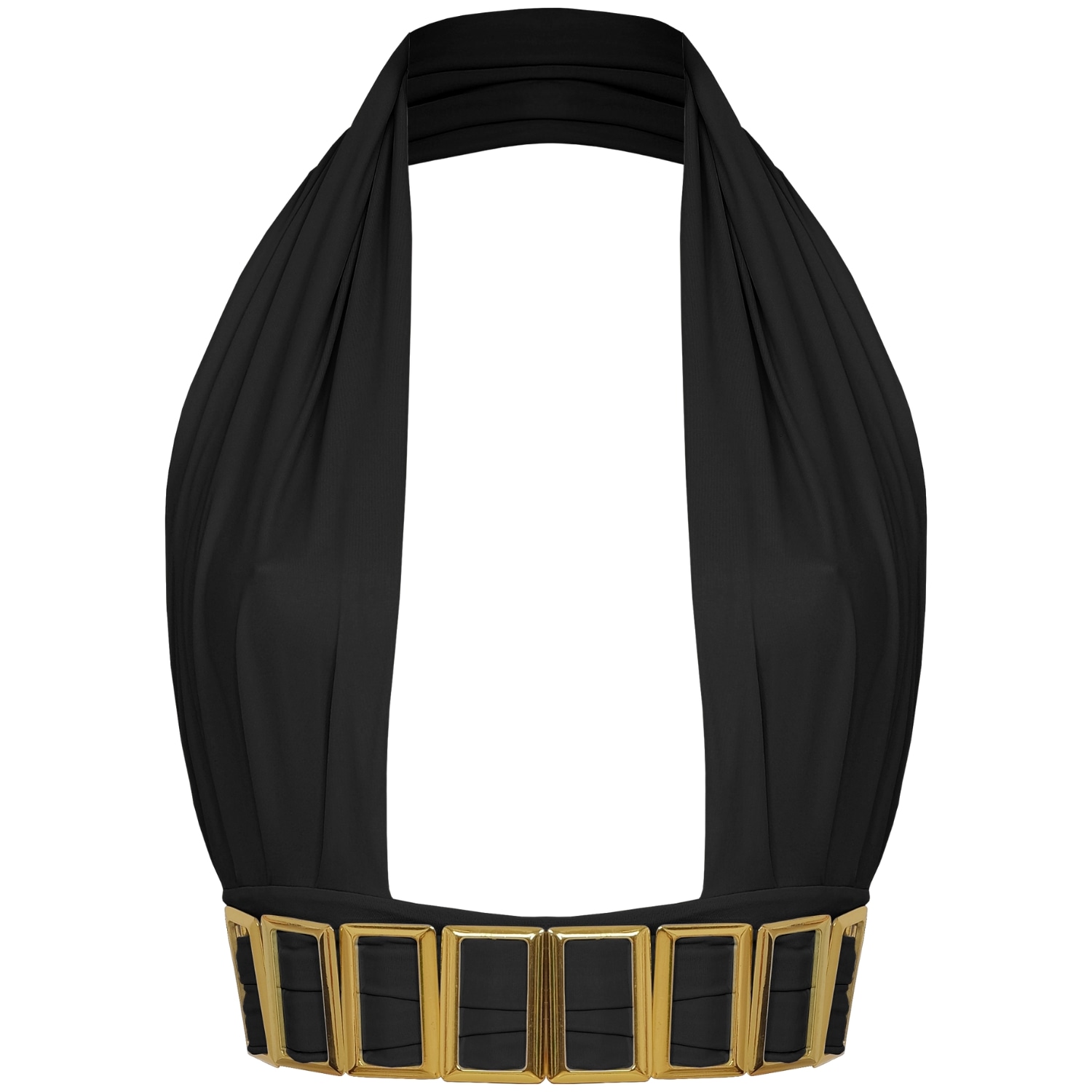 Women's Petisa Halter Neck Bikini Top With Golden Details In Black | M/L | Antoninias