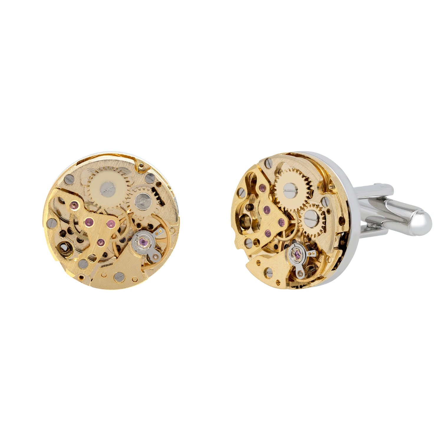 Latelita Men's Gold / Silver Watch Movement Two Tone Cufflink Gold Silver