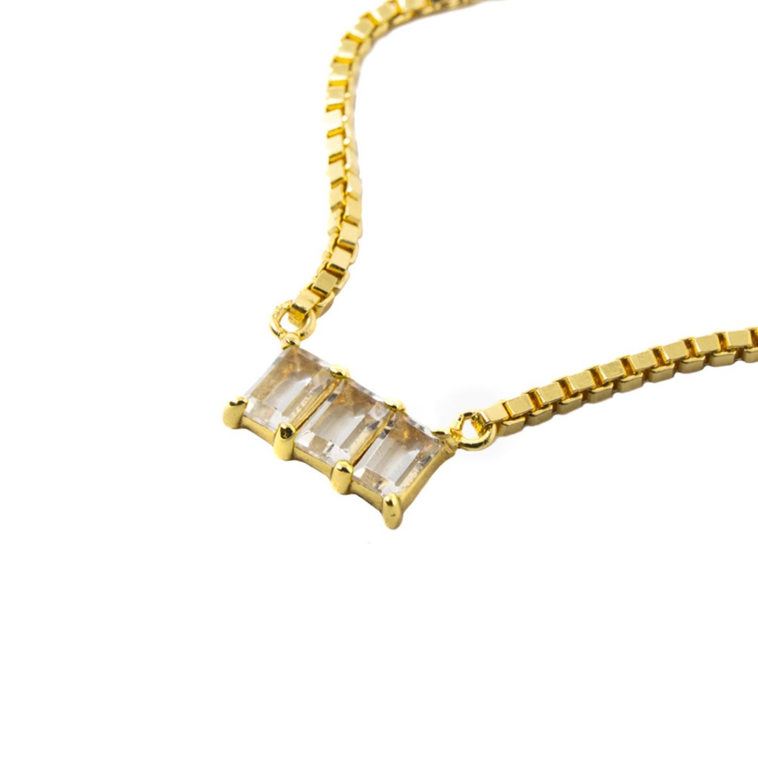 Nasi Silver Women's Kadima Baguette Necklace- White Topaz- Gold In Gold