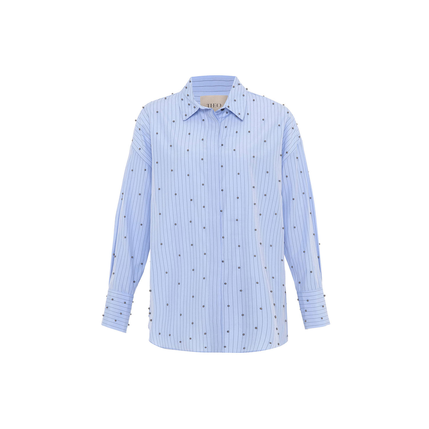 Theo The Label Women's Echo Pearly Shirt - Sky Blue / Gunmetal In Blue