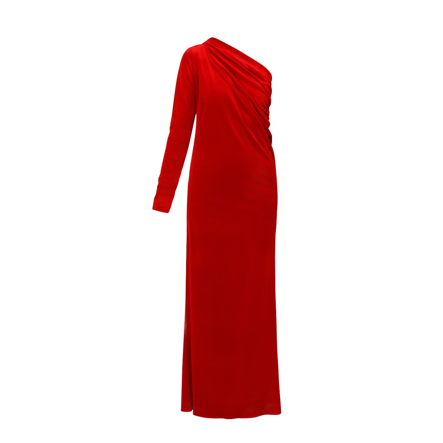 Lia Aram Women's Asymmetric Red Gown With Train In Red