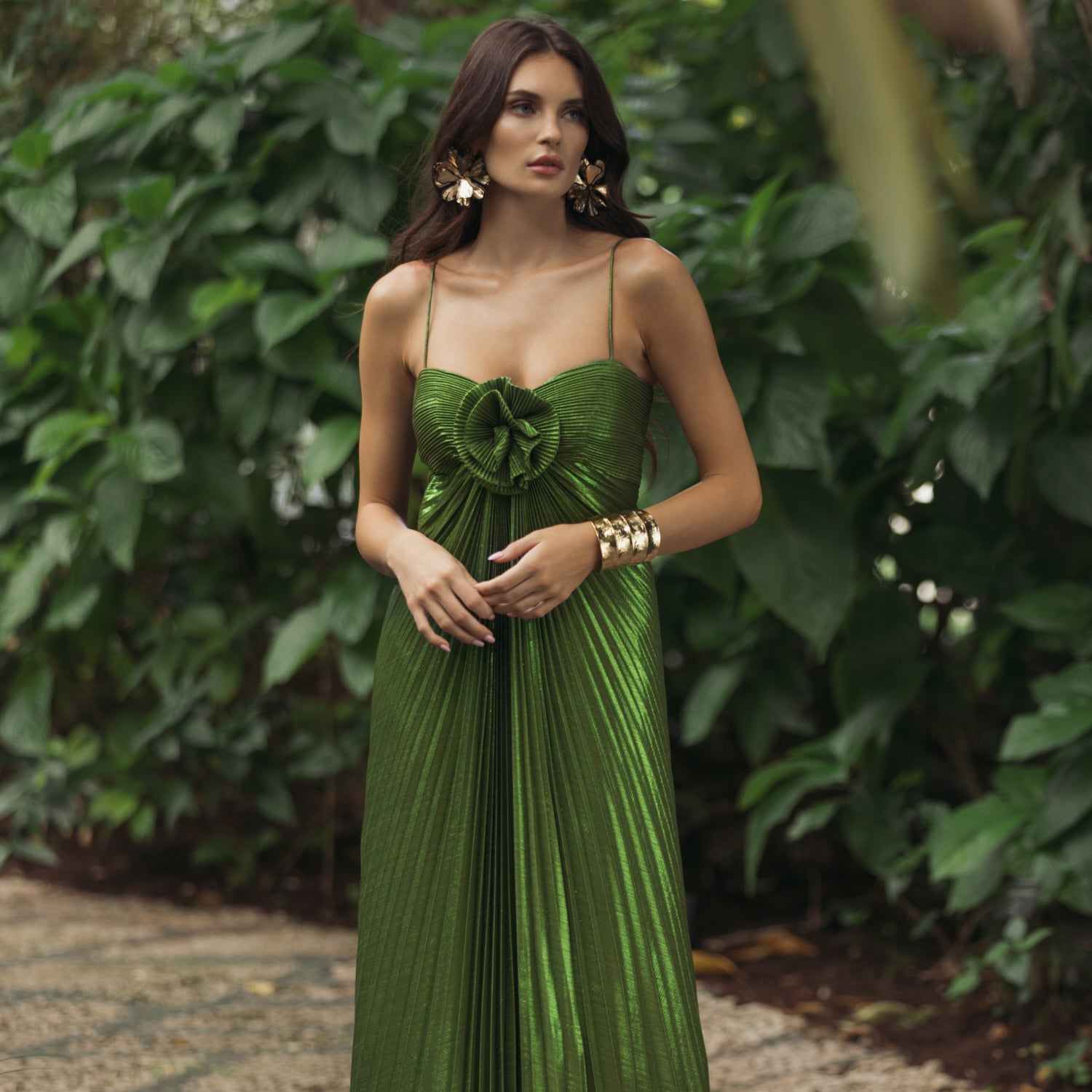 green dress with gold accents Elegant Dark Green One-Shoulder Mermaid Prom Dress with Gold Embellishments