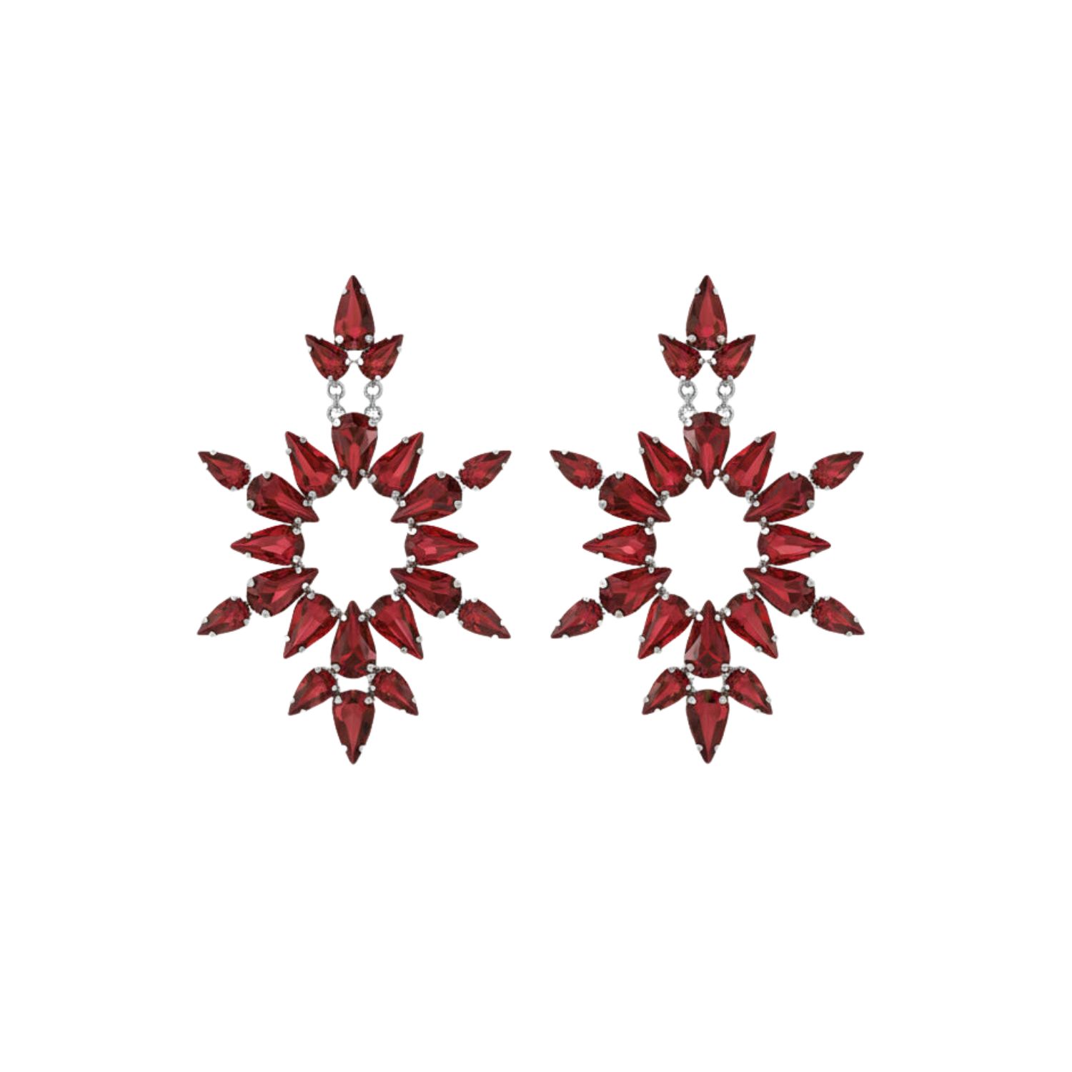 Iskra Women's Silver / Red Crystal Dew Earrings - Silver & Red In Multi