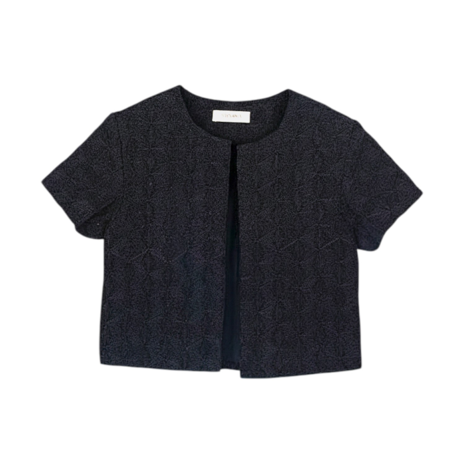 Stovaria Women's Velvet Navy Blue Crop Coat With Metallic Thread Embroidery - Bolero Statement Jacket