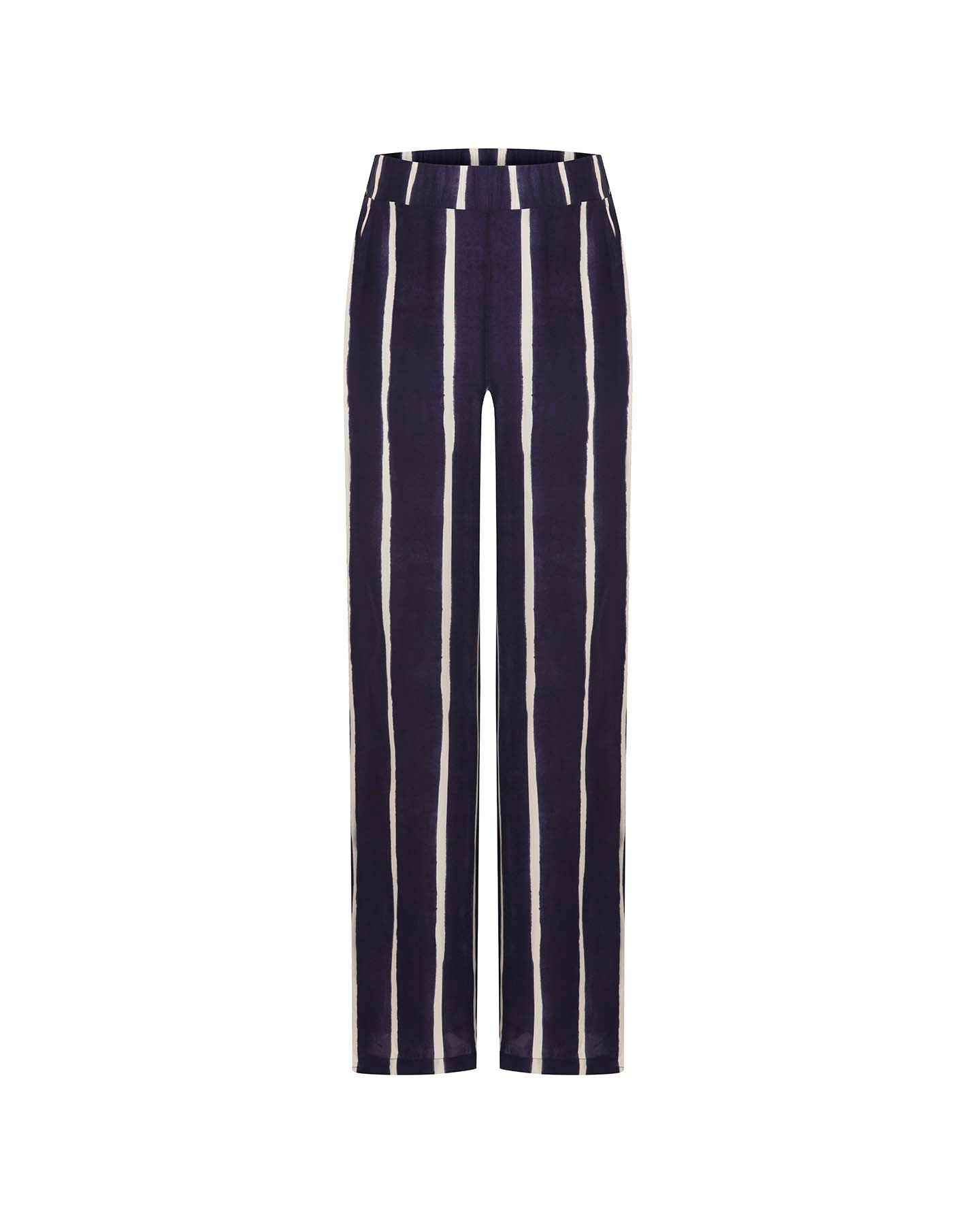 Theo The Label Women's Blue Selena Print Stripe Wide Leg Pant - Future Dusk In Black