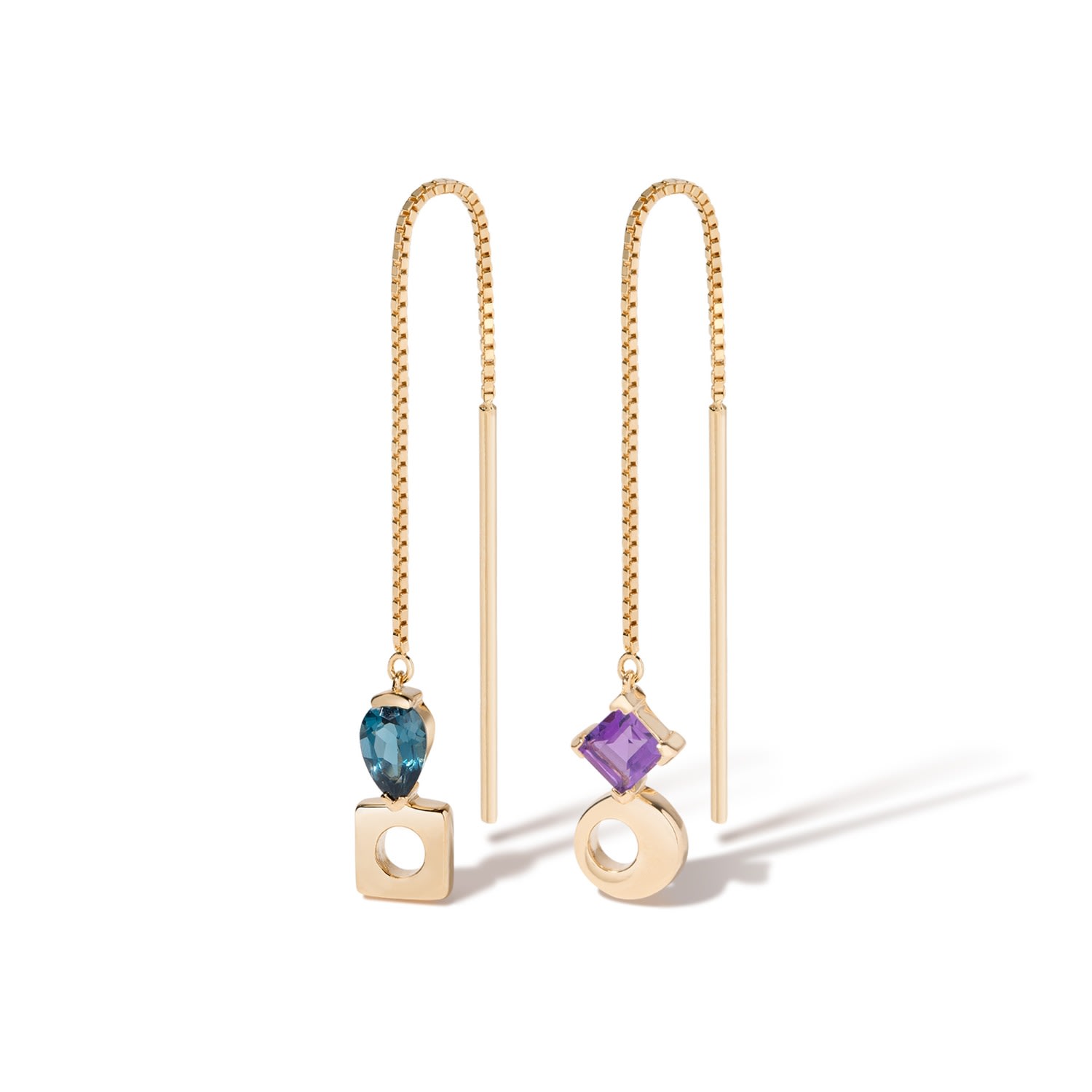 Women’s Falling & Laughing Threader Earrings - 18K Gold Vermeil Threader Earrings With London Blue Topaz & Amethyst Gemstones Ldere