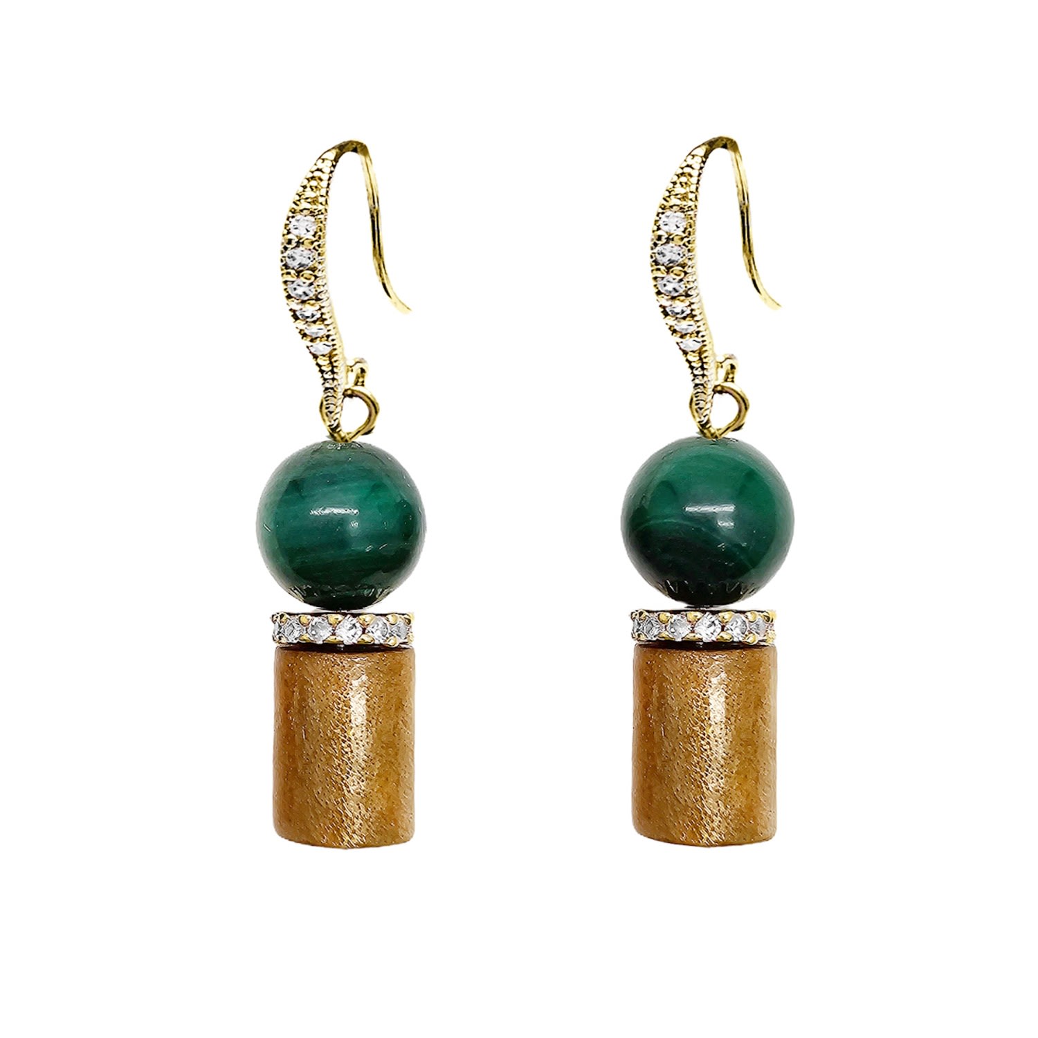 Farra Women's Green Golden Coral With Malachite Dangle Earrings